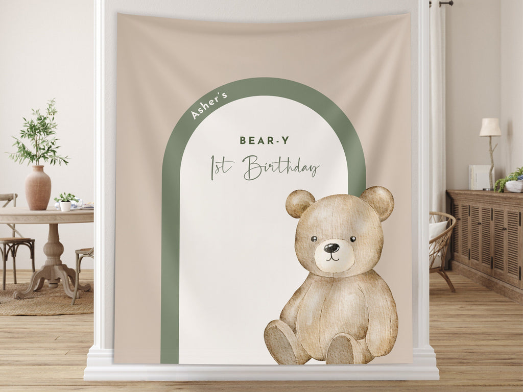 Beary First Birthday Party Customizable Banner | Bear-y 1st Birthday Boy | Teddy Bear Backdrop Décor | Bearly Wait Baby Shower | Modern Arch