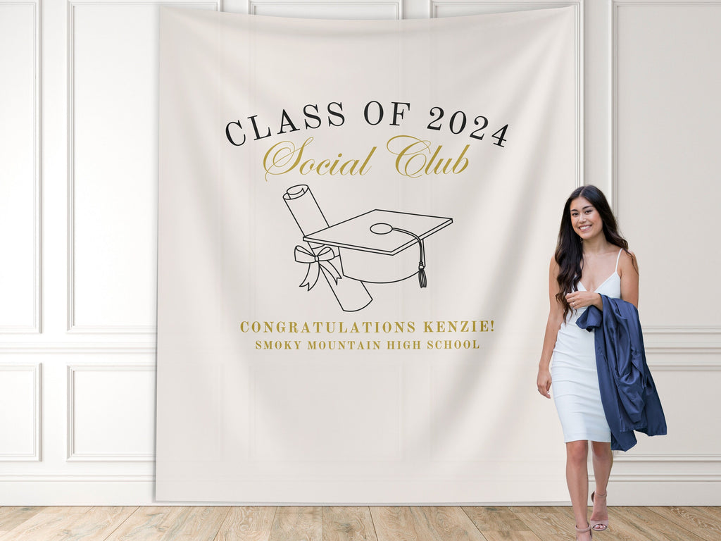 Luxury Class of 2025 Social Club Custom Graduation Party Banner Backdrop