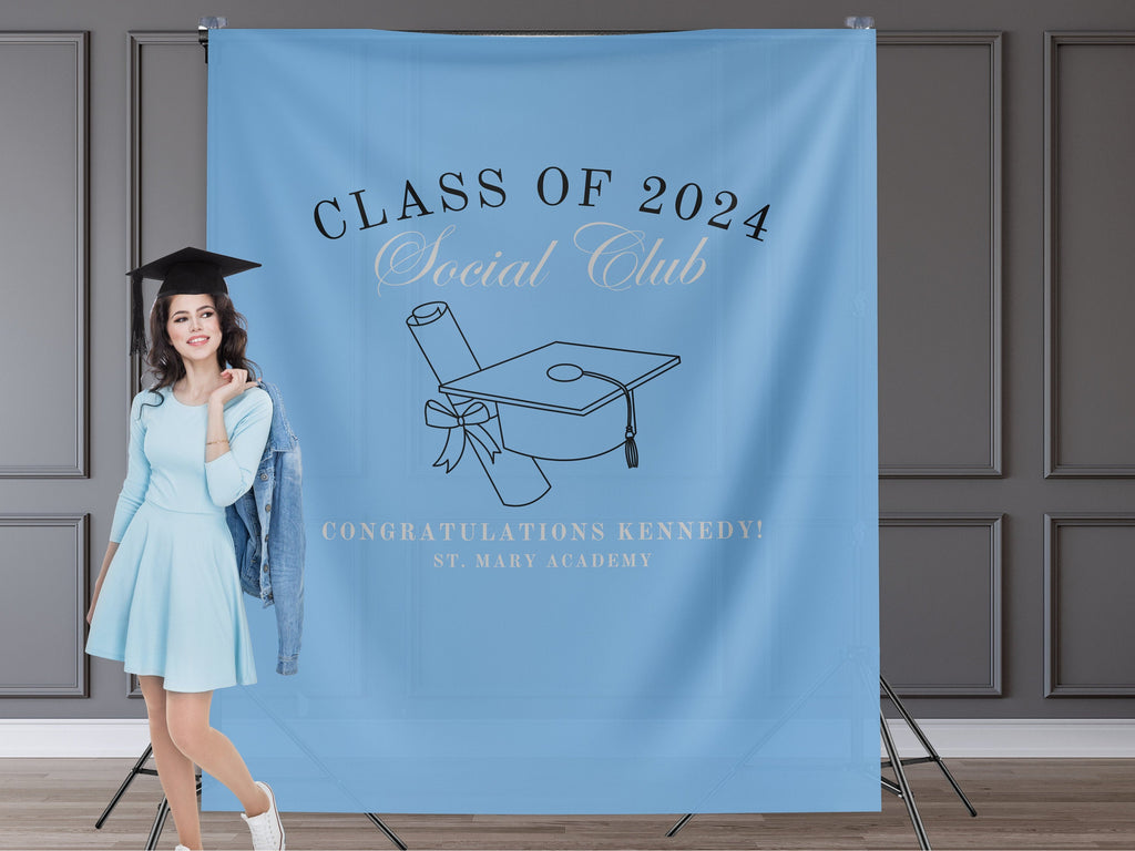 Luxury Class of 2025 Social Club Custom Graduation Party Banner Backdrop