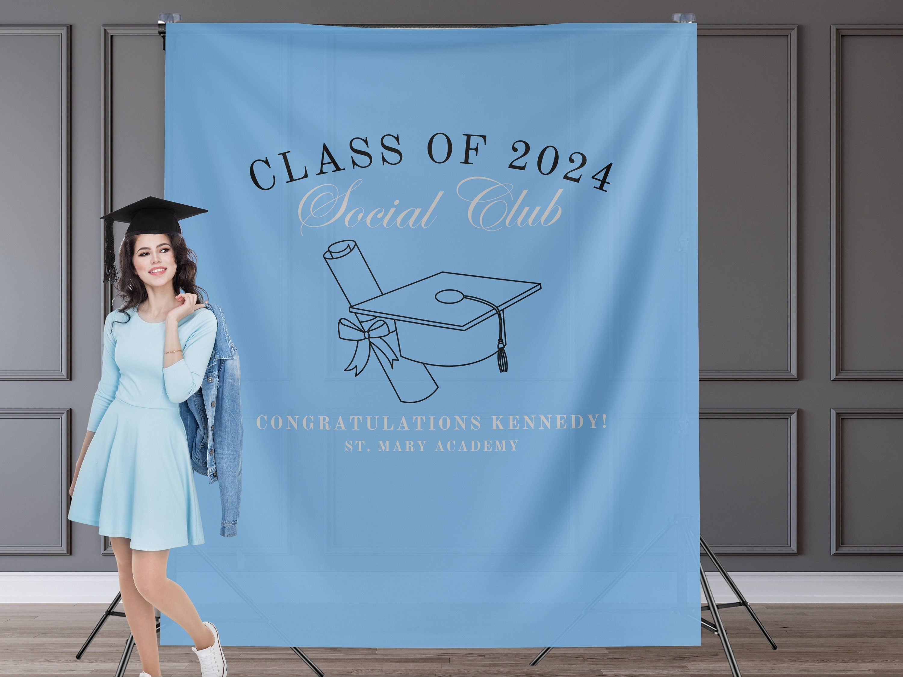 Luxury Class of 2025 Social Club Custom Graduation Party Banner Backdrop