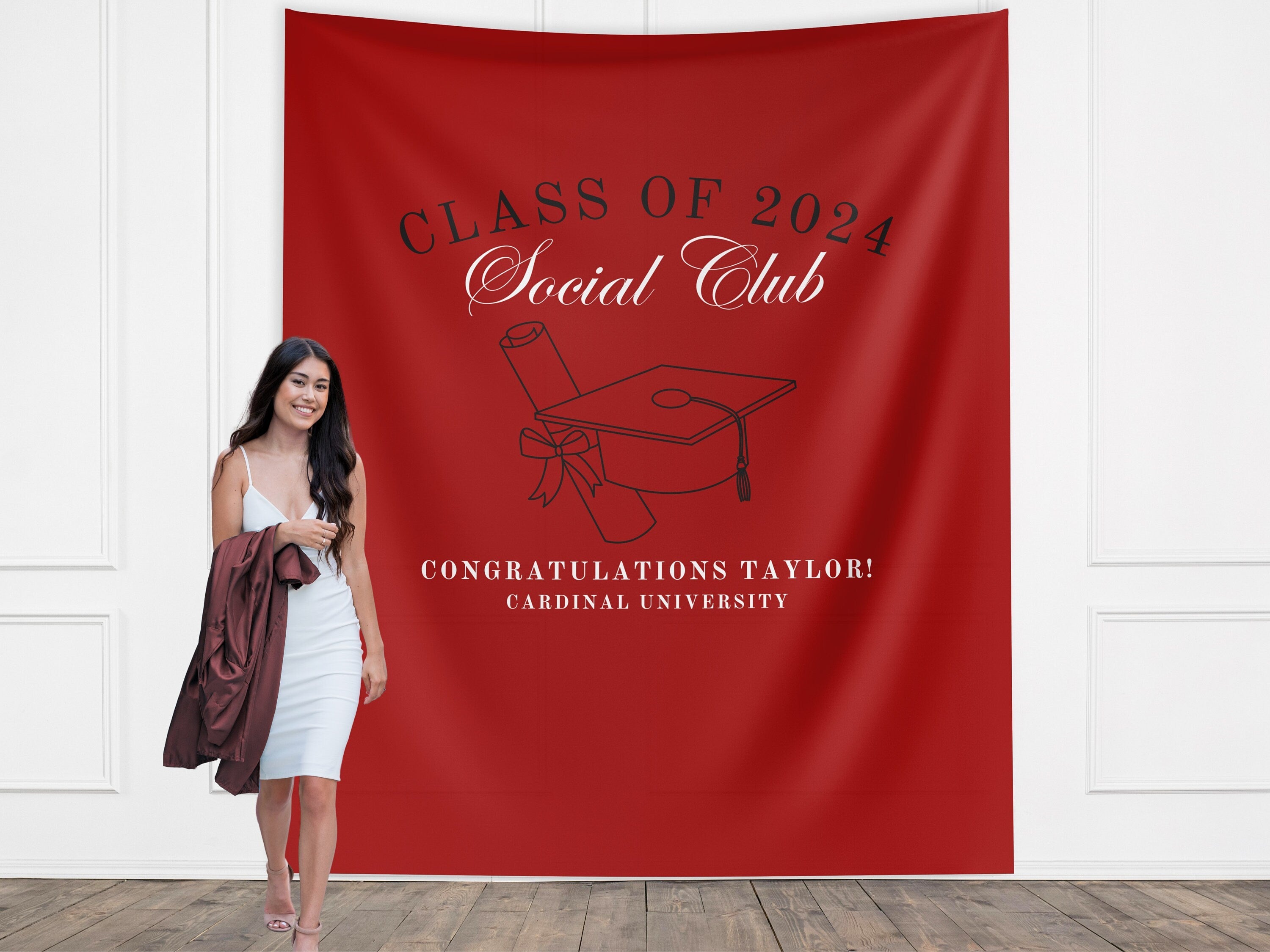 Luxury Class of 2025 Social Club Custom Graduation Party Banner Backdrop