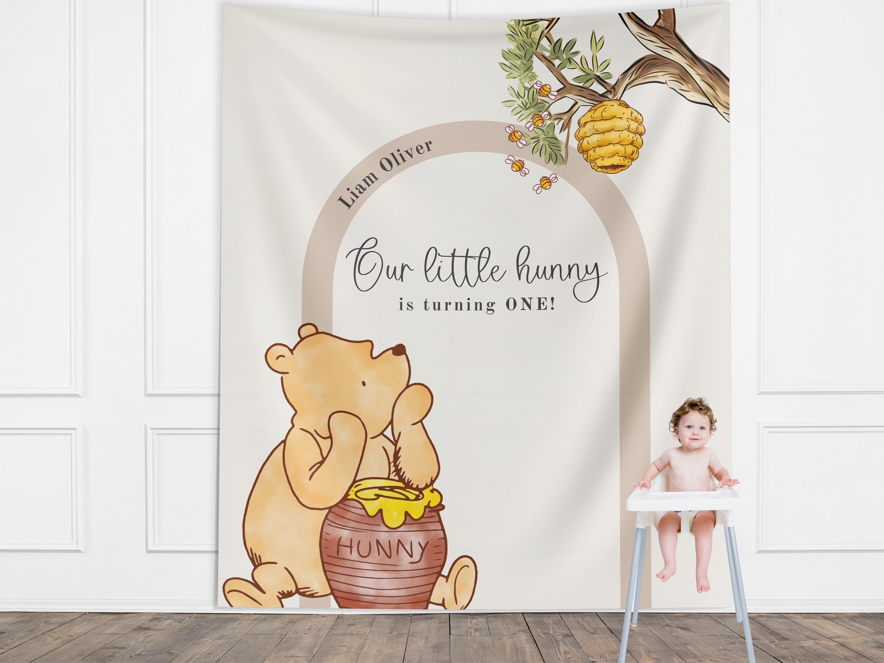 Classic Winnie the Pooh Birthday Customizable Banner Backdrop