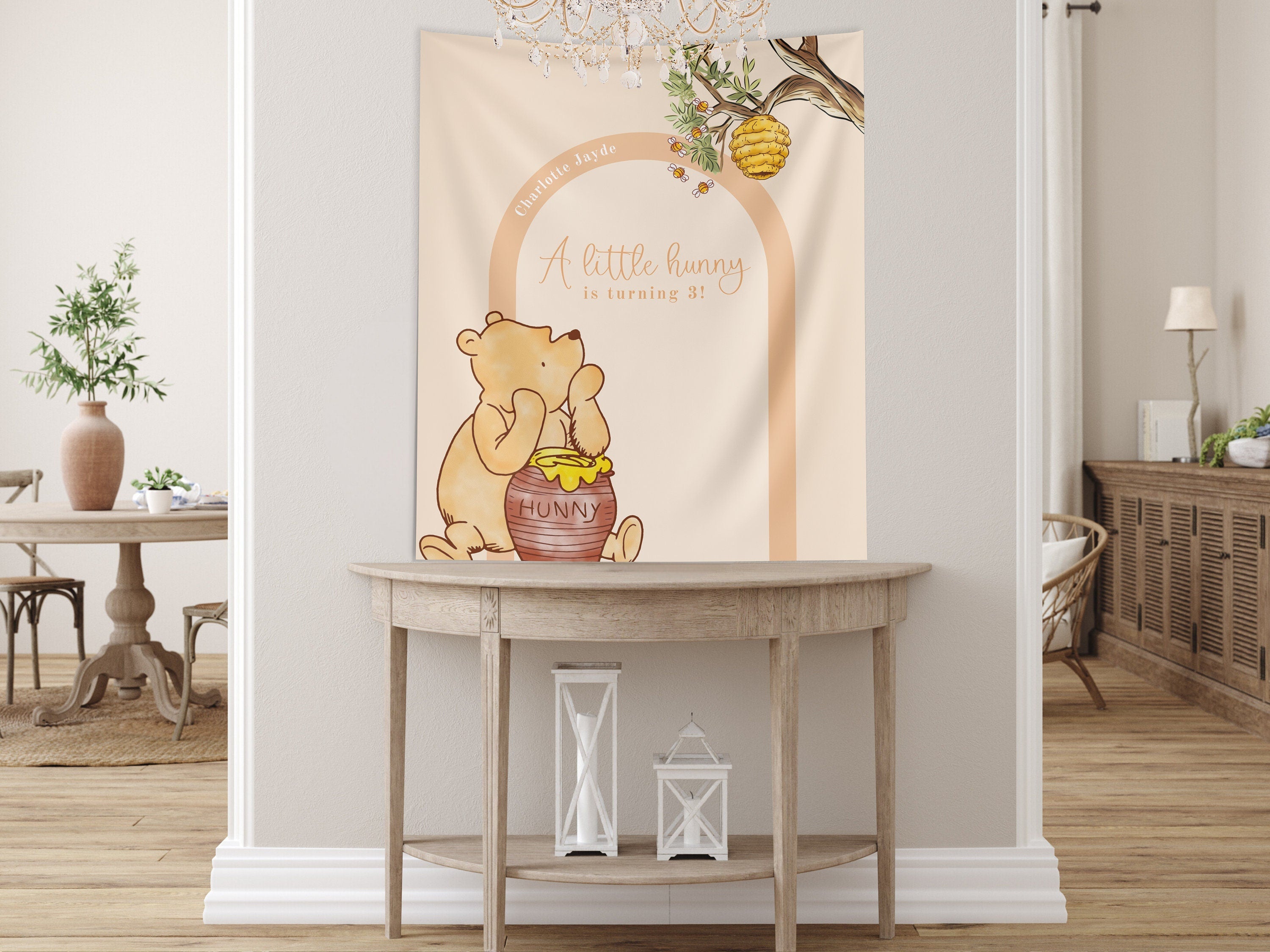 Classic Winnie the Pooh Birthday Customizable Banner Backdrop