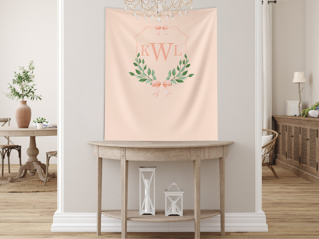 Bow Monogram Birthday Party Custom Banner, 1st Birthday, Customizable Backdrop, Cake Smash, High Chair Banner, Baby First Birthday Gift