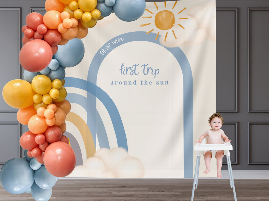 Boho Rainbow First Birthday Custom Banner, Boho Sunshine Party Décor, First Trip Boy 1st Birthday, Girls birthday, Neutral Colors, Twins