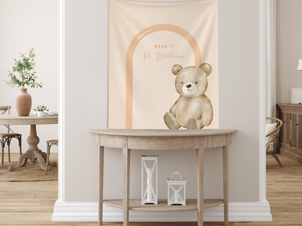 Beary First Birthday Party Customizable Banner | Bear-y 1st Birthday Boy | Teddy Bear Backdrop Décor | Bearly Wait Baby Shower | Modern Arch