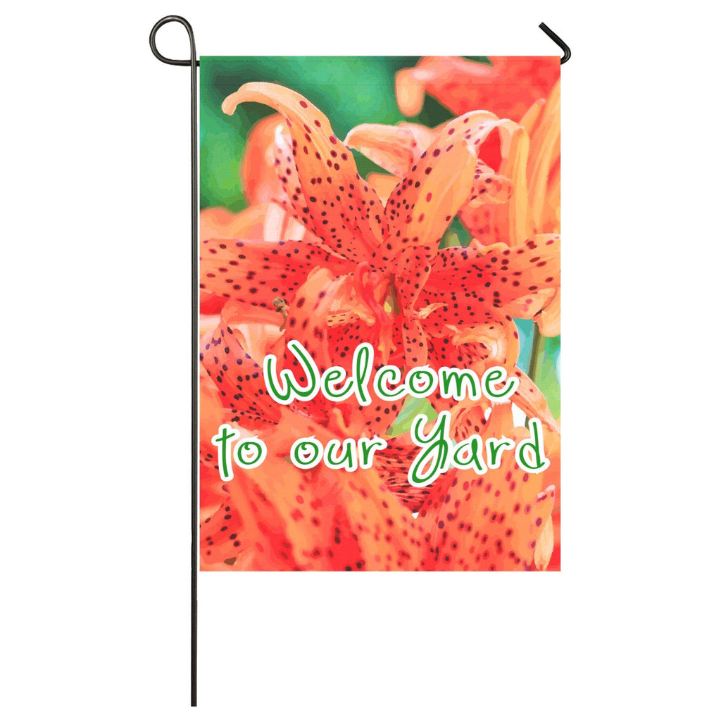 Welcome to our Yard Orange Flowers Garden Flag 28" x 40" (Made in USA）