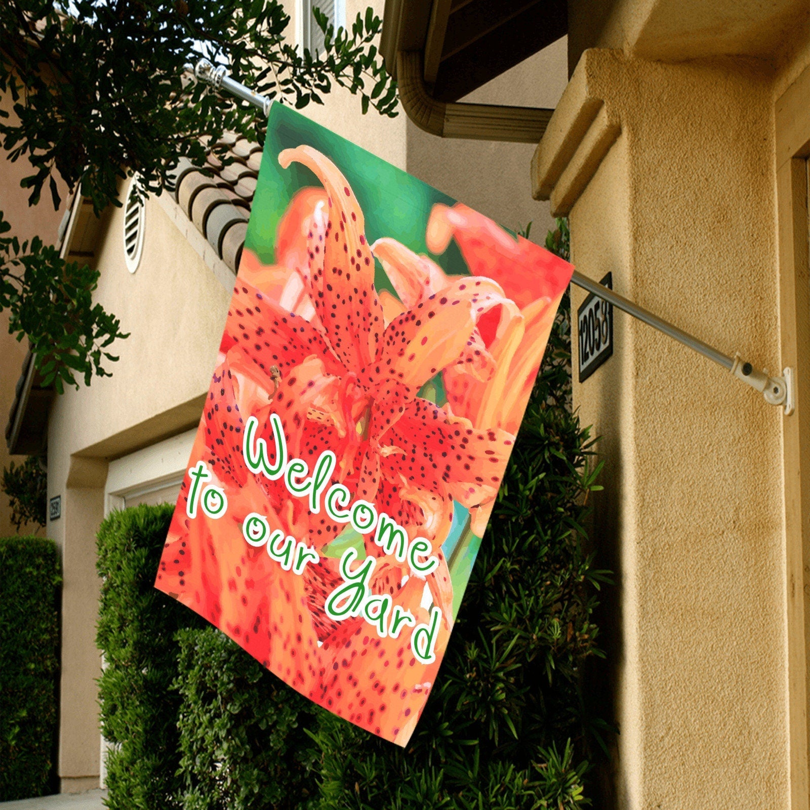 Welcome to our Yard Orange Flowers Garden Flag 28" x 40" (Made in USA）