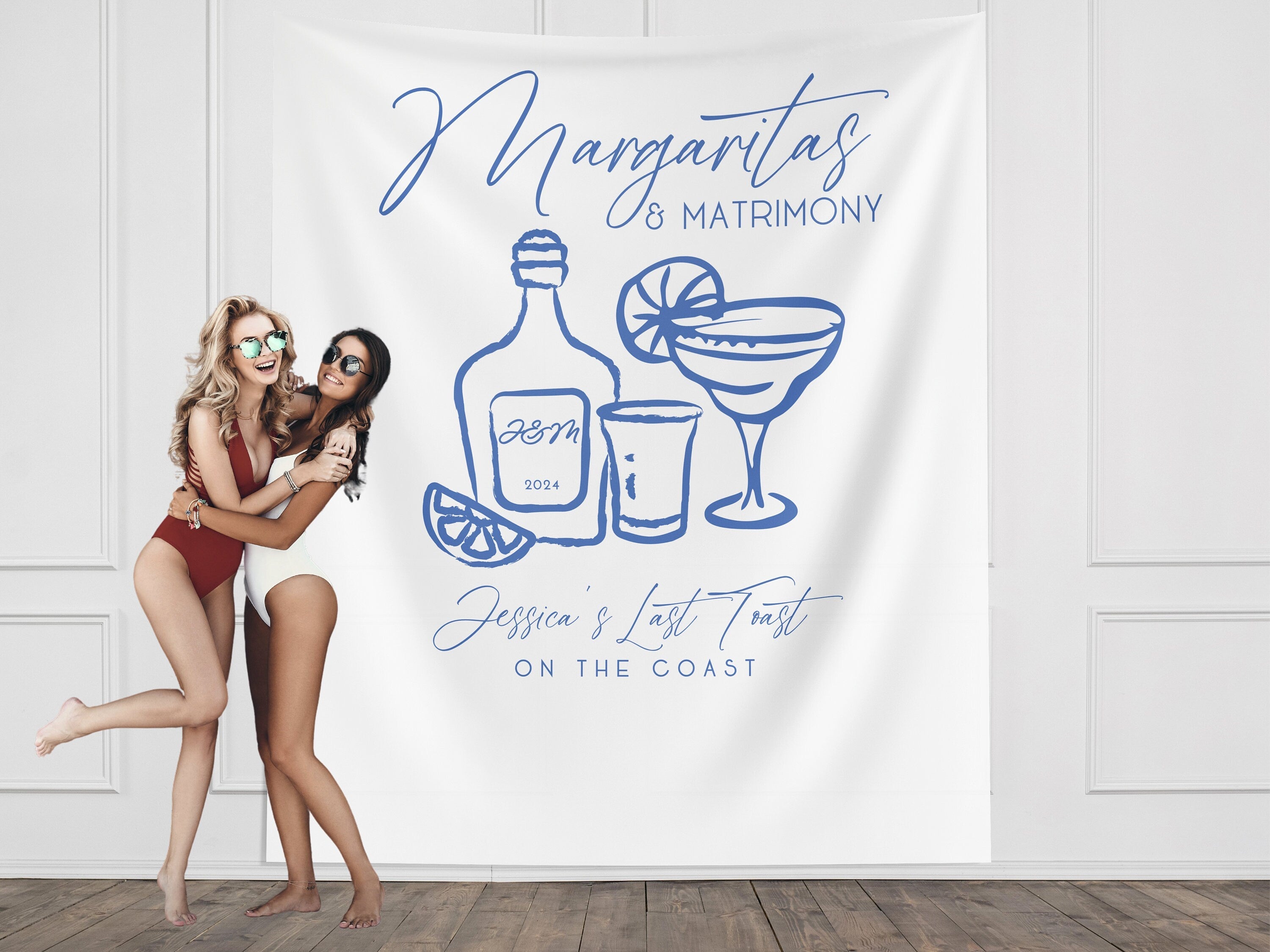 Margs and Matrimony Bachelorette Party Custom Banner, Last Name Bridal Gift, Bachelorette Décor, Personalized Bride Beach Club Backdrop,