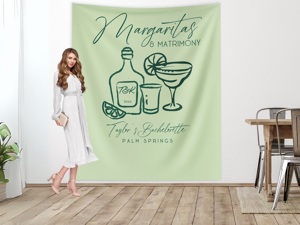 Margs and Matrimony Bachelorette Party Custom Banner, Last Name Bridal Gift, Bachelorette Décor, Personalized Bride Beach Club Backdrop,