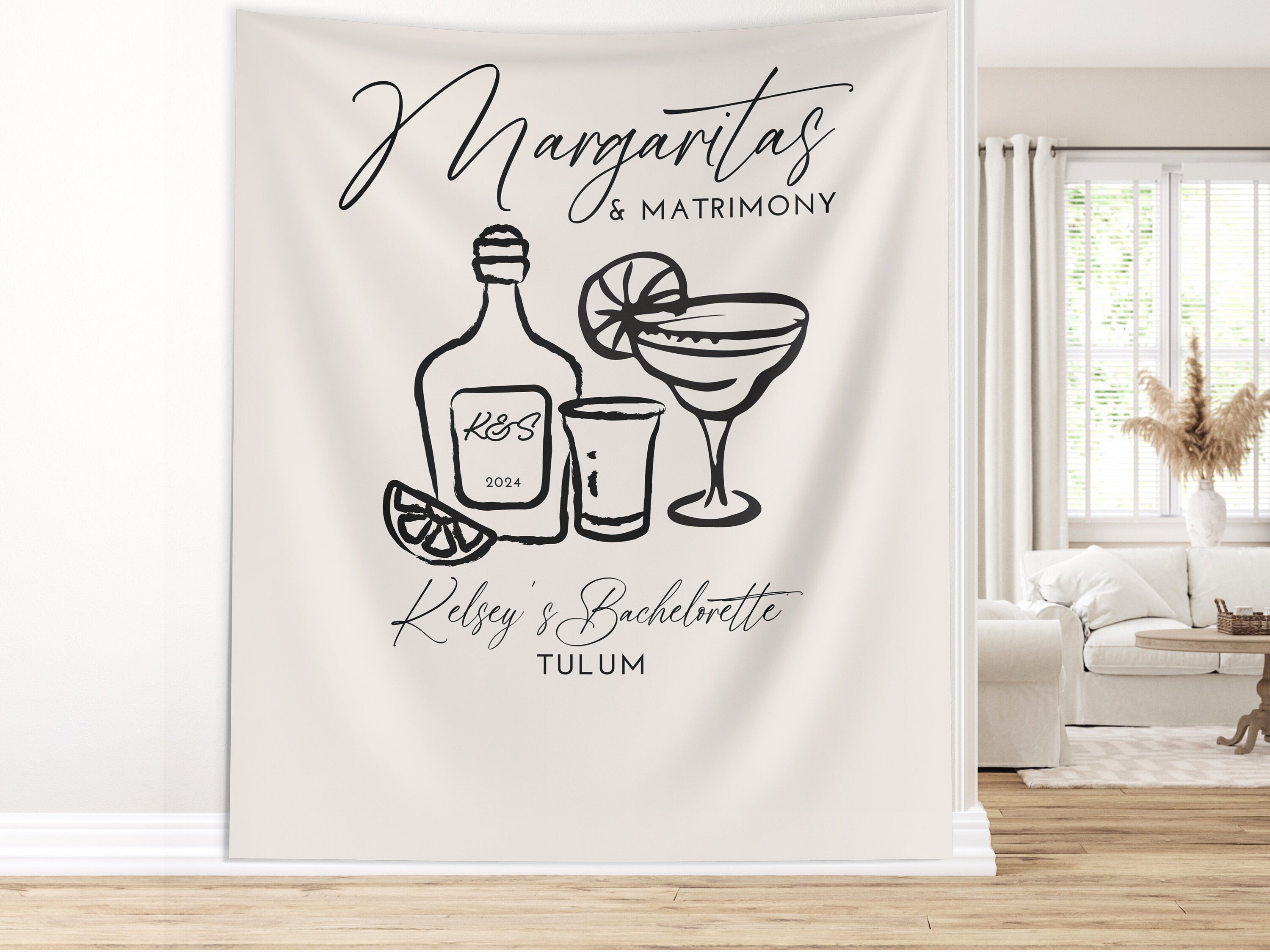 Margs and Matrimony Bachelorette Party Custom Banner, Last Name Bridal Gift, Bachelorette Décor, Personalized Bride Beach Club Backdrop,