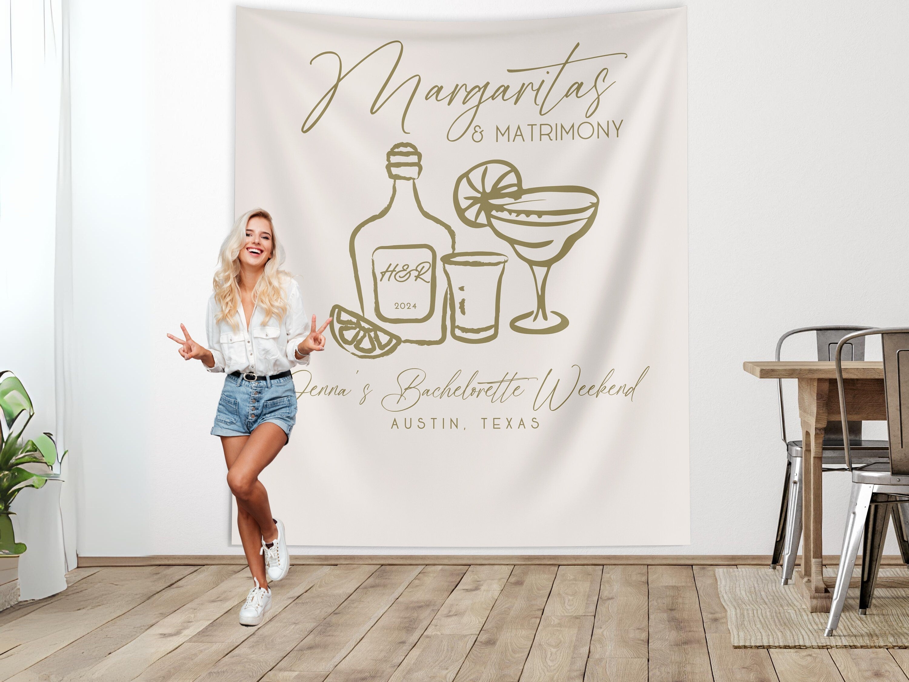 Margs and Matrimony Bachelorette Party Custom Banner, Last Name Bridal Gift, Bachelorette Décor, Personalized Bride Beach Club Backdrop,