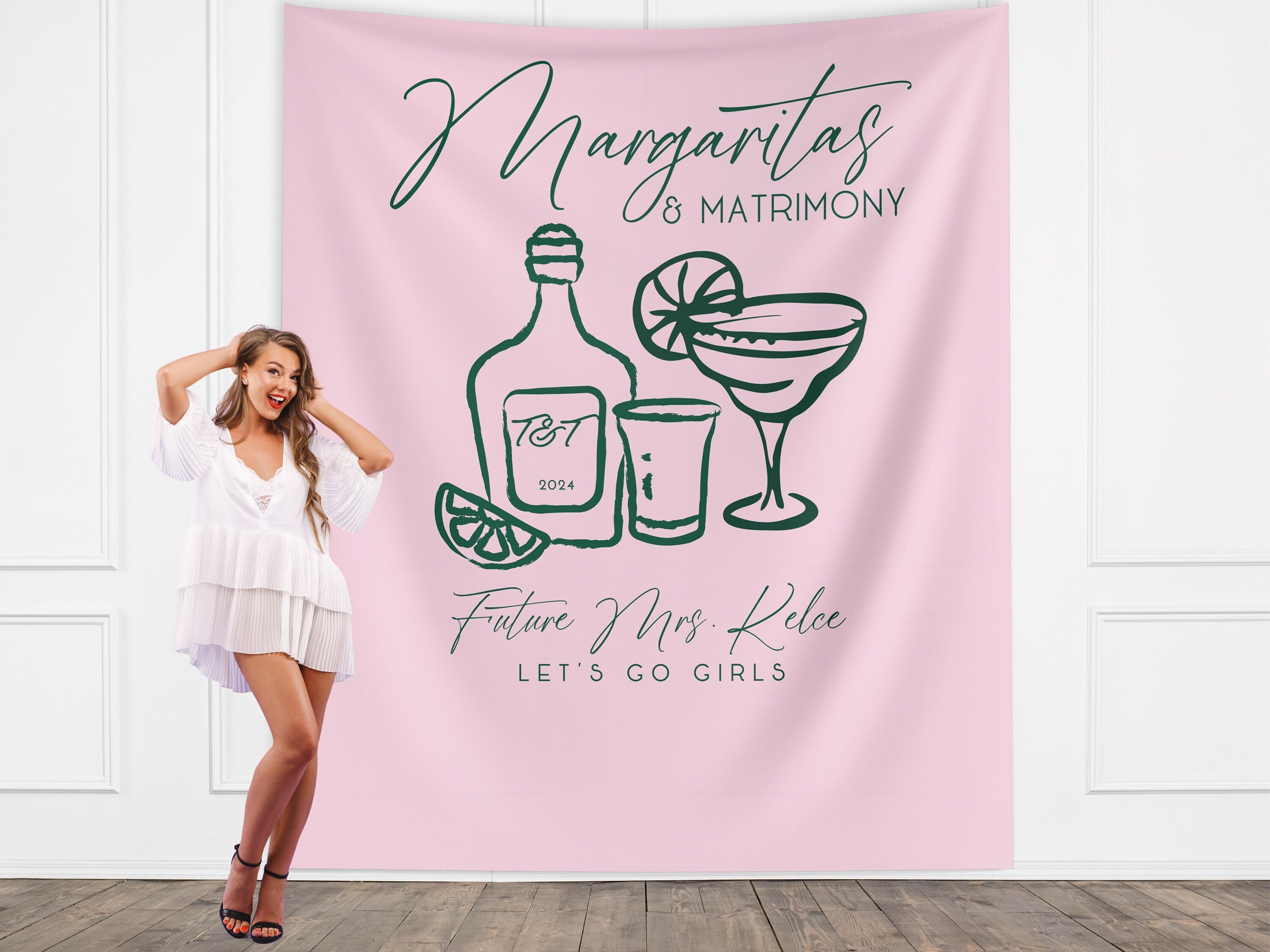Margs and Matrimony Bachelorette Party Custom Banner, Last Name Bridal Gift, Bachelorette Décor, Personalized Bride Beach Club Backdrop,