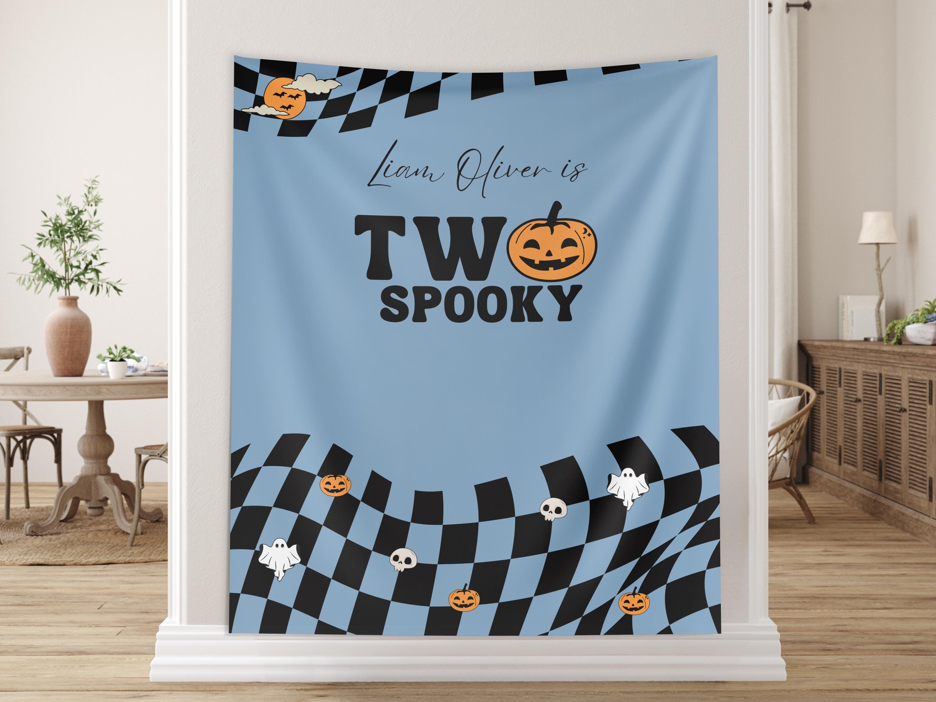 One Spooky Dude Halloween Birthday Party Banner, Completely Customizable Text Name Backdrop, Our Little Boo, Our Little Pumpkin, Two Spooky