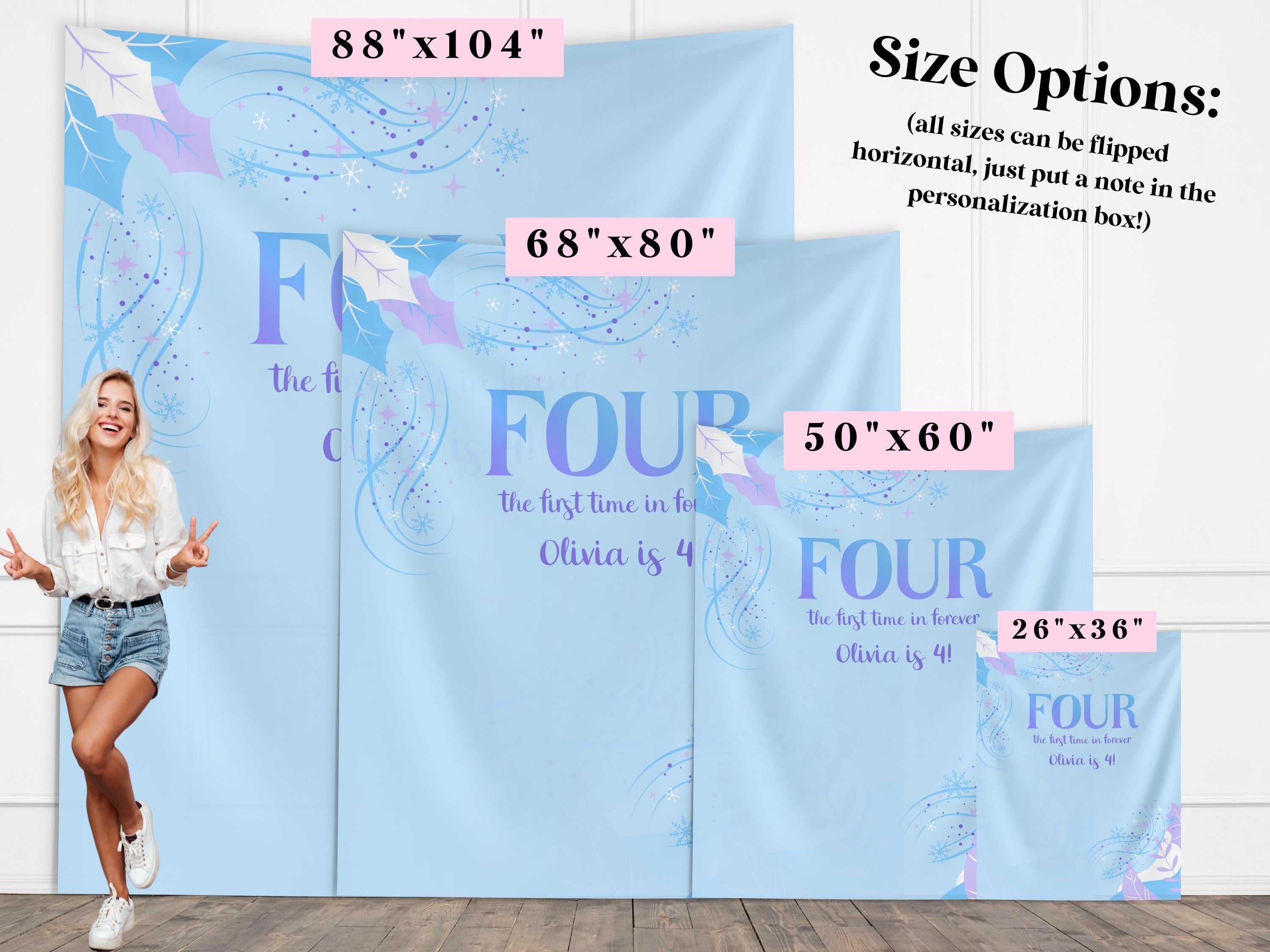 Four the First Time in Forever Frozen Birthday Party Custom Banner