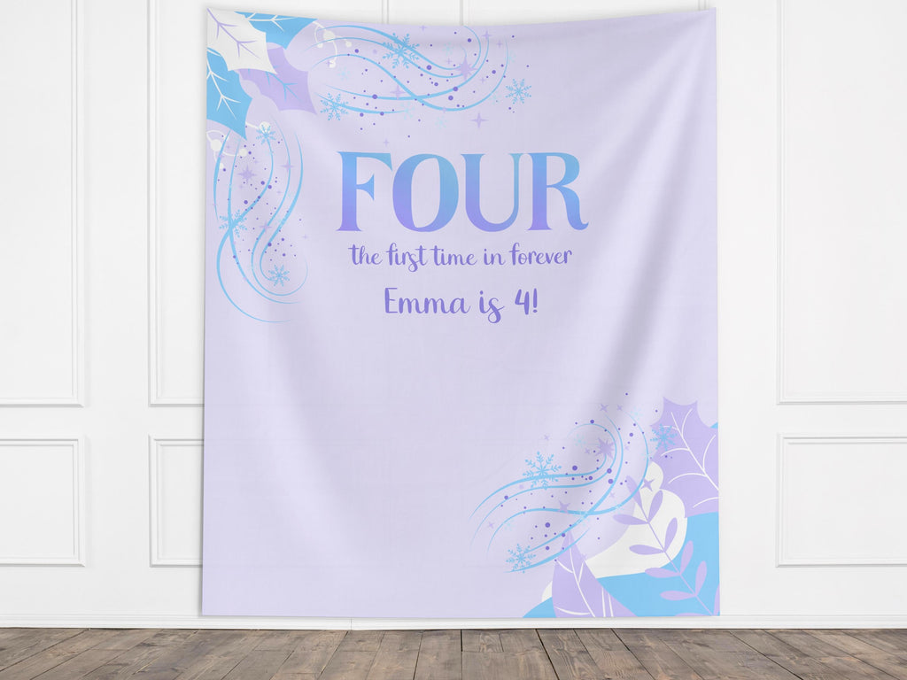 Four the First Time in Forever Frozen Birthday Party Custom Banner