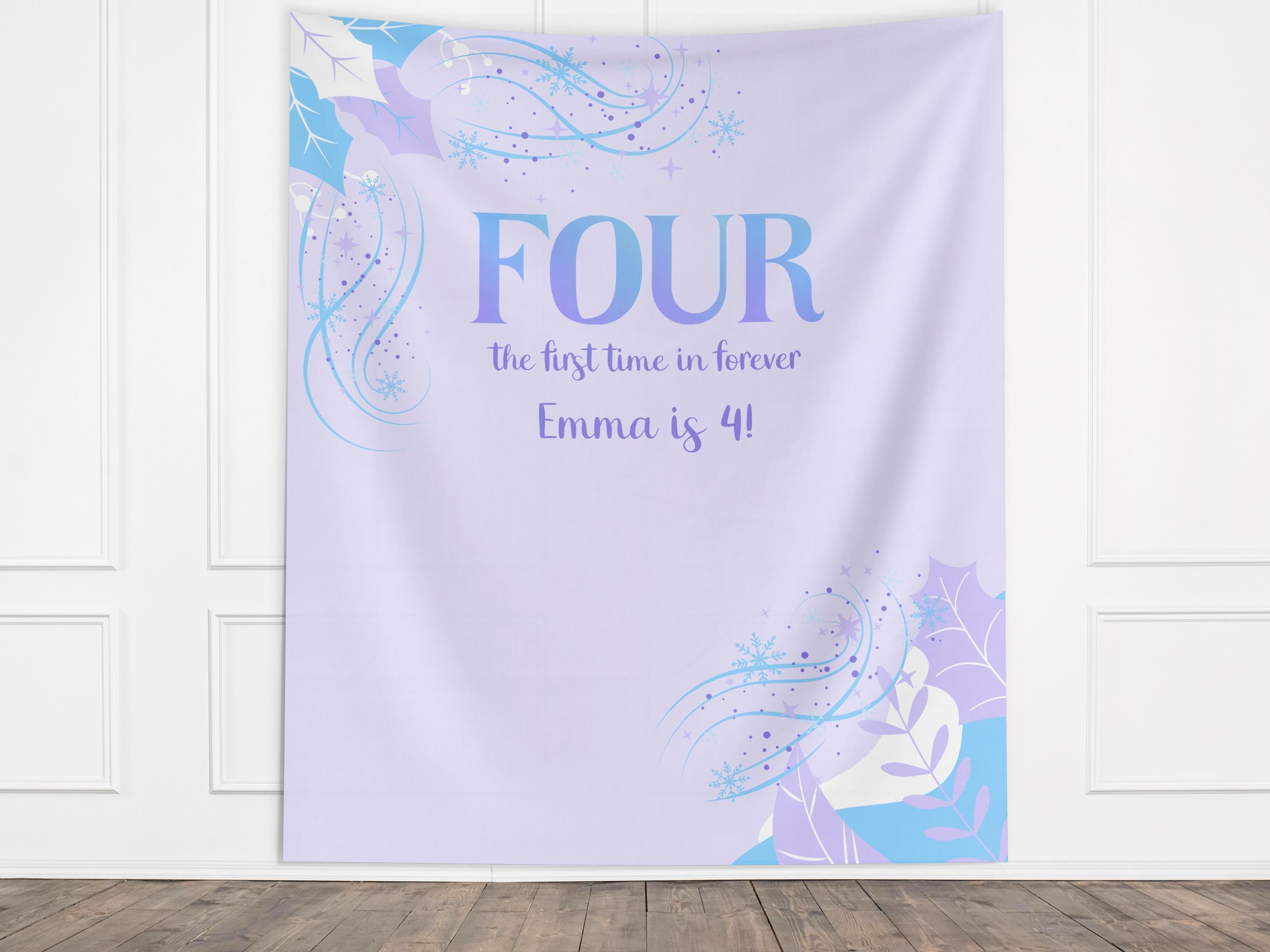 Four the First Time in Forever Frozen Birthday Party Custom Banner