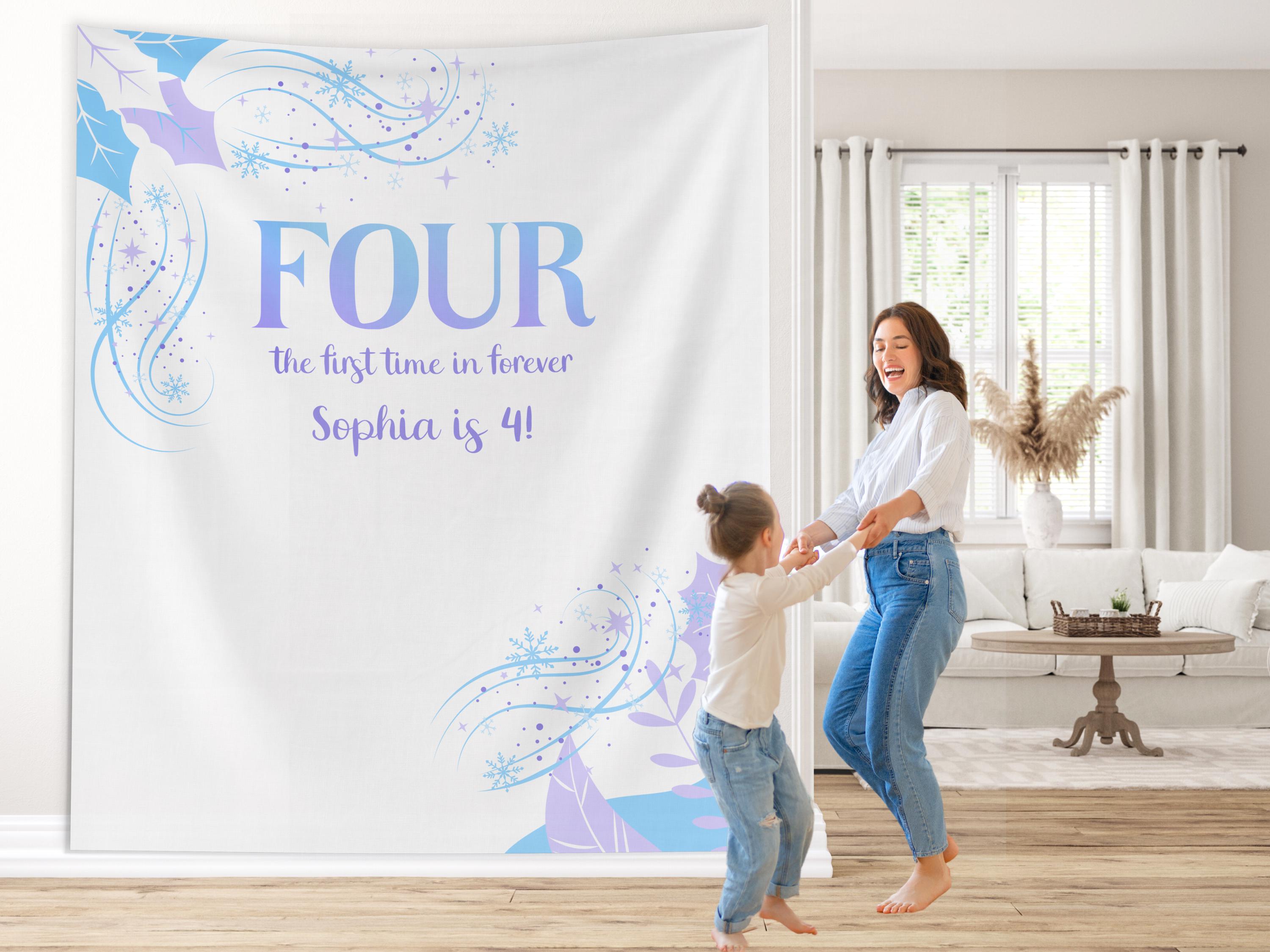 Four the First Time in Forever Frozen Birthday Party Custom Banner