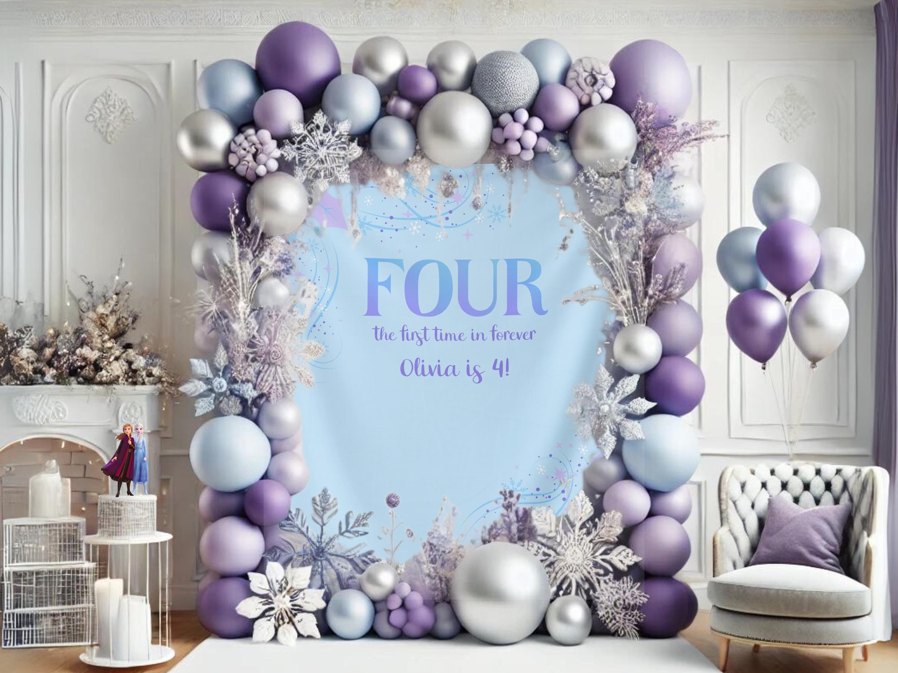 Four the First Time in Forever Frozen Birthday Party Custom Banner