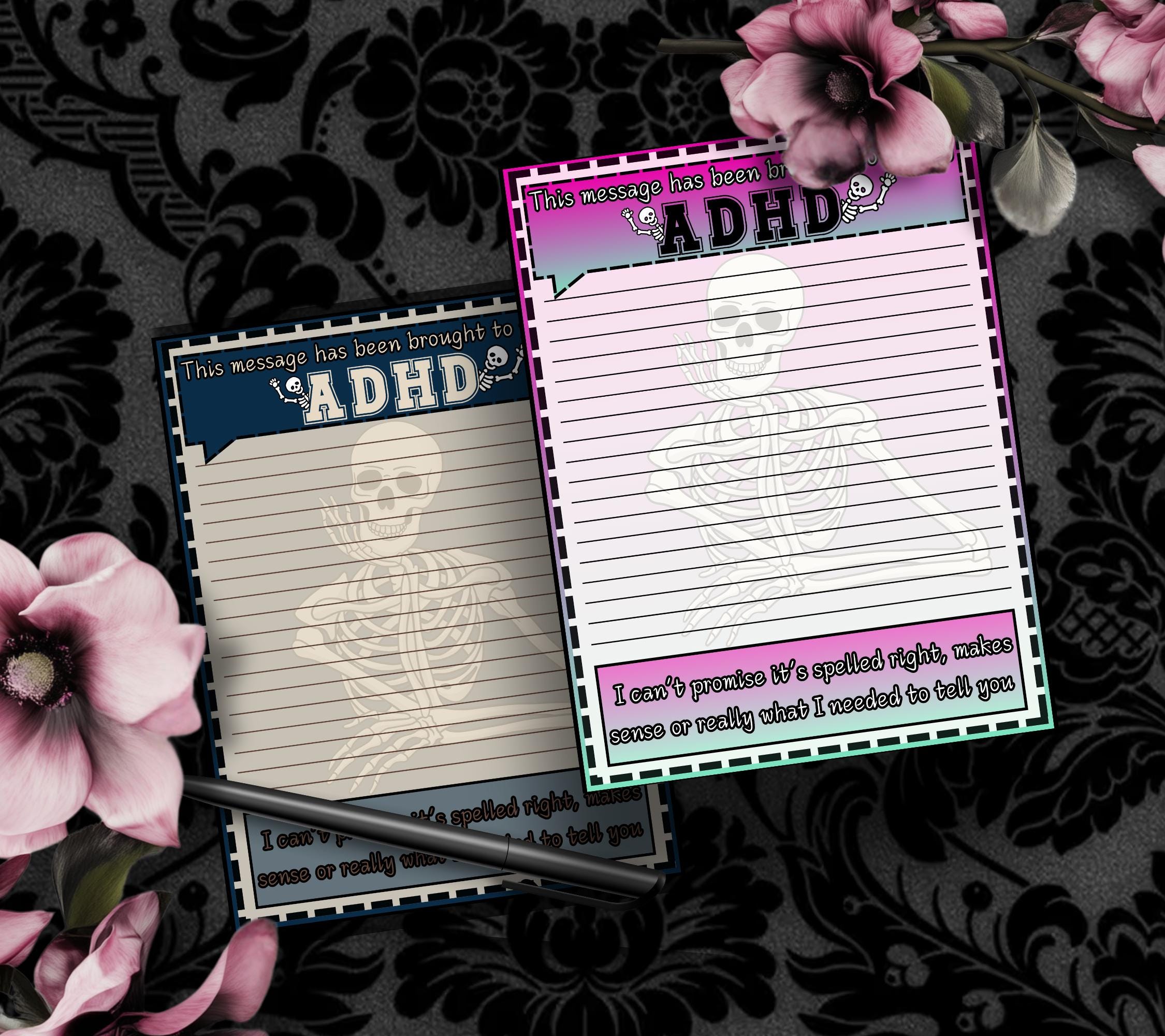 ADHD Funny Skeleton Notepad: Sarcastic Work Notes