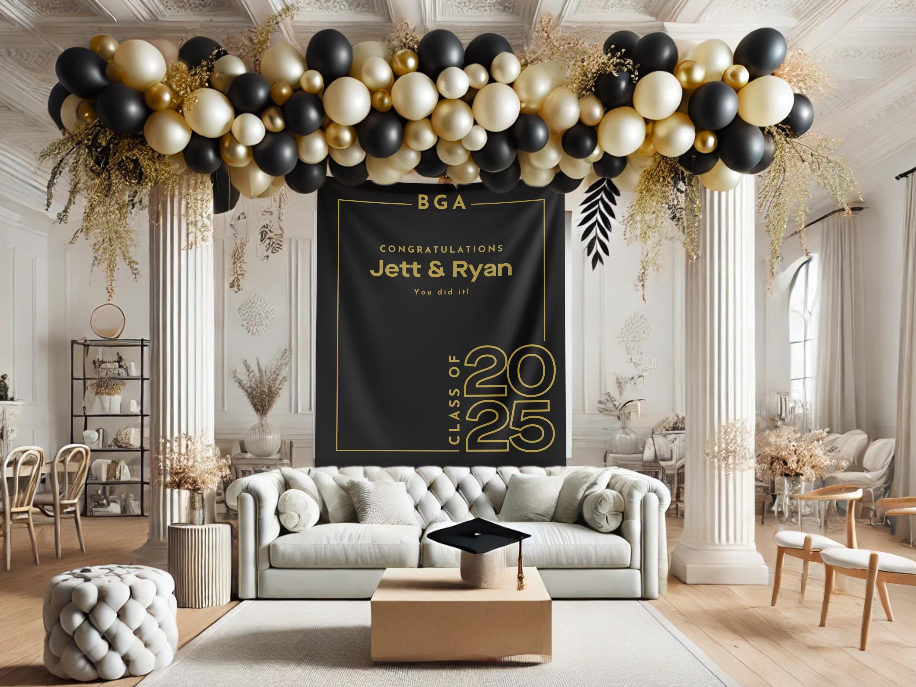 Minimal Modern Class of 2025 Custom Graduation Party Banner Backdrop