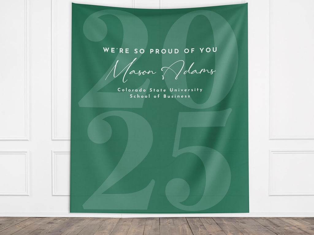 Elegant Script Class of 2025 Custom Graduation Party Banner Backdrop