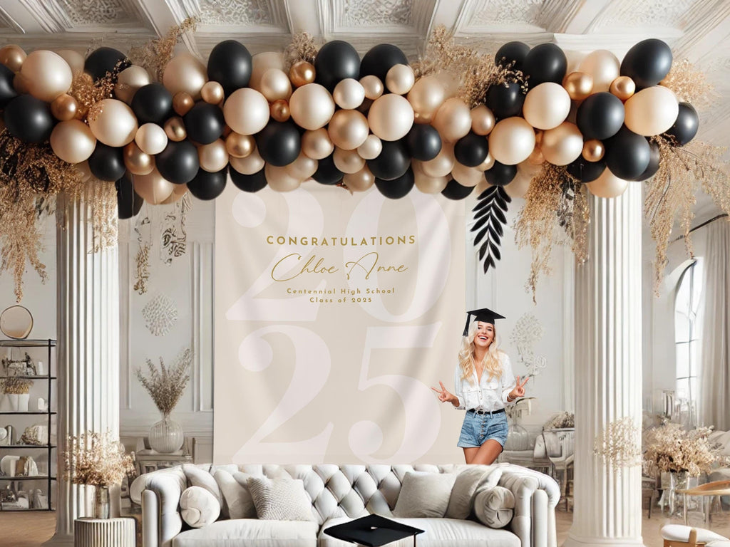 Elegant Script Class of 2025 Custom Graduation Party Banner Backdrop