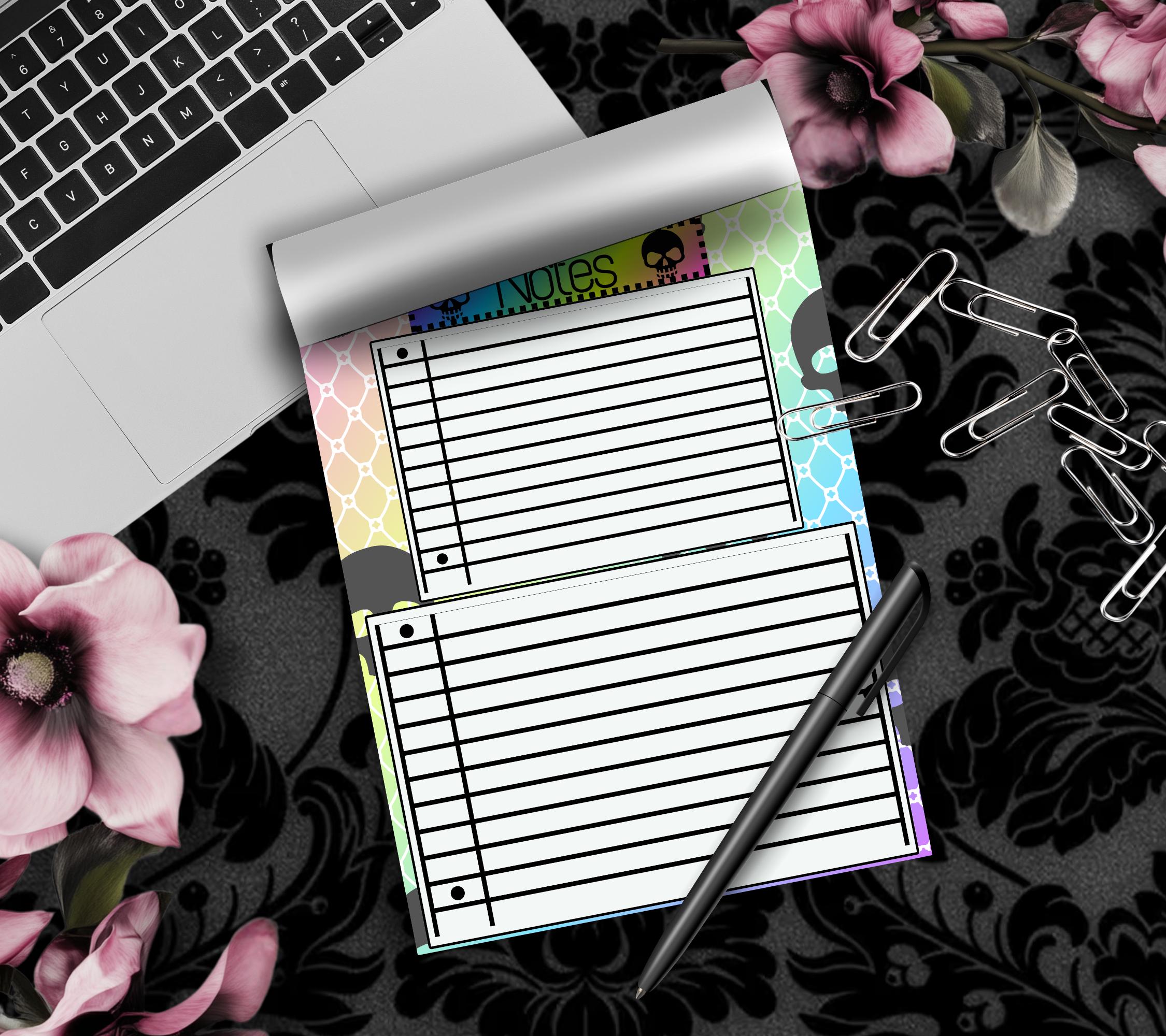 Gothic Rainbow Skull Notepad: Lined Goth Stationery