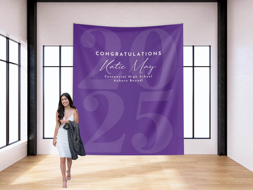 Elegant Script Class of 2025 Custom Graduation Party Banner Backdrop