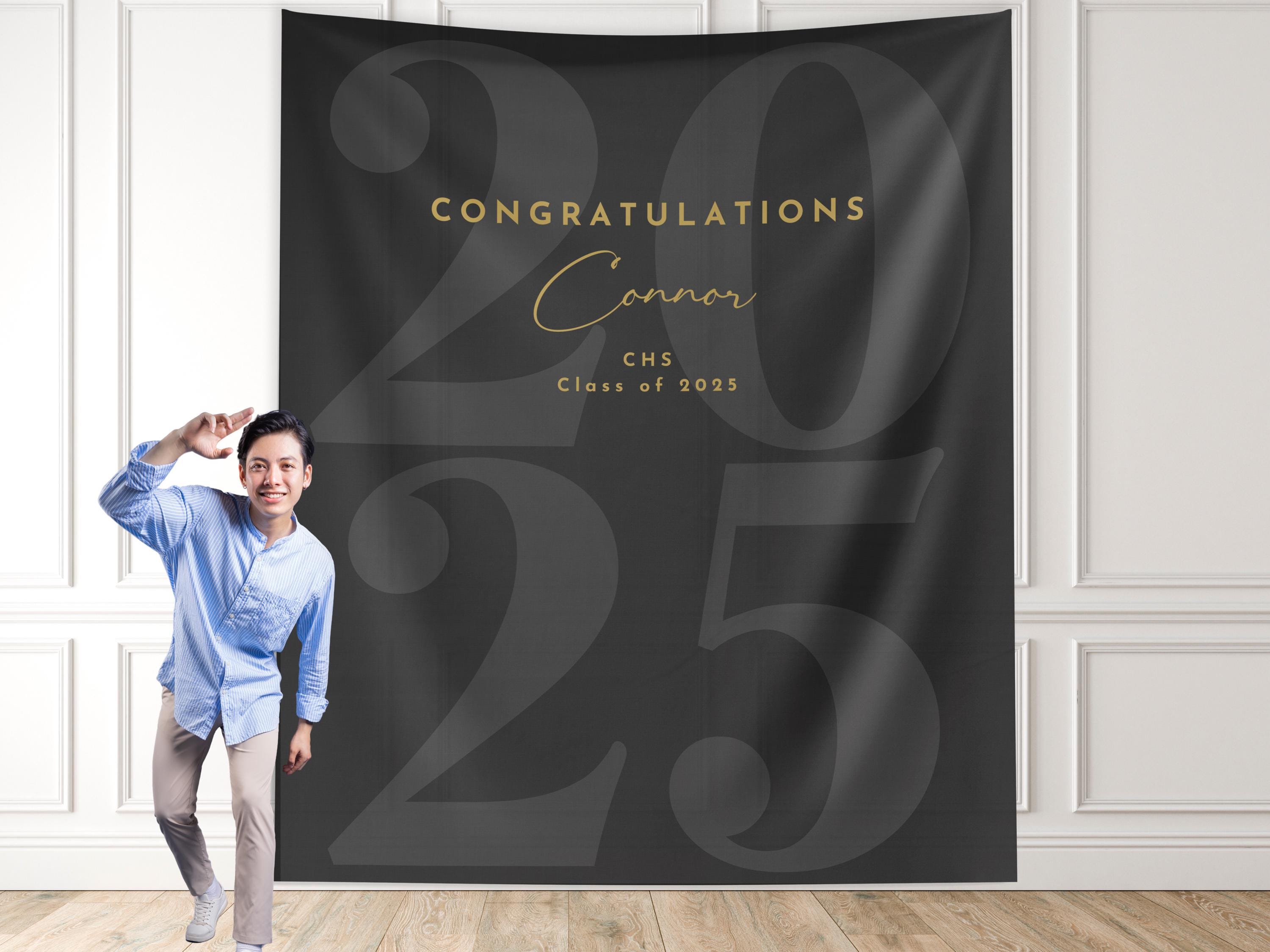 Elegant Script Class of 2025 Custom Graduation Party Banner Backdrop