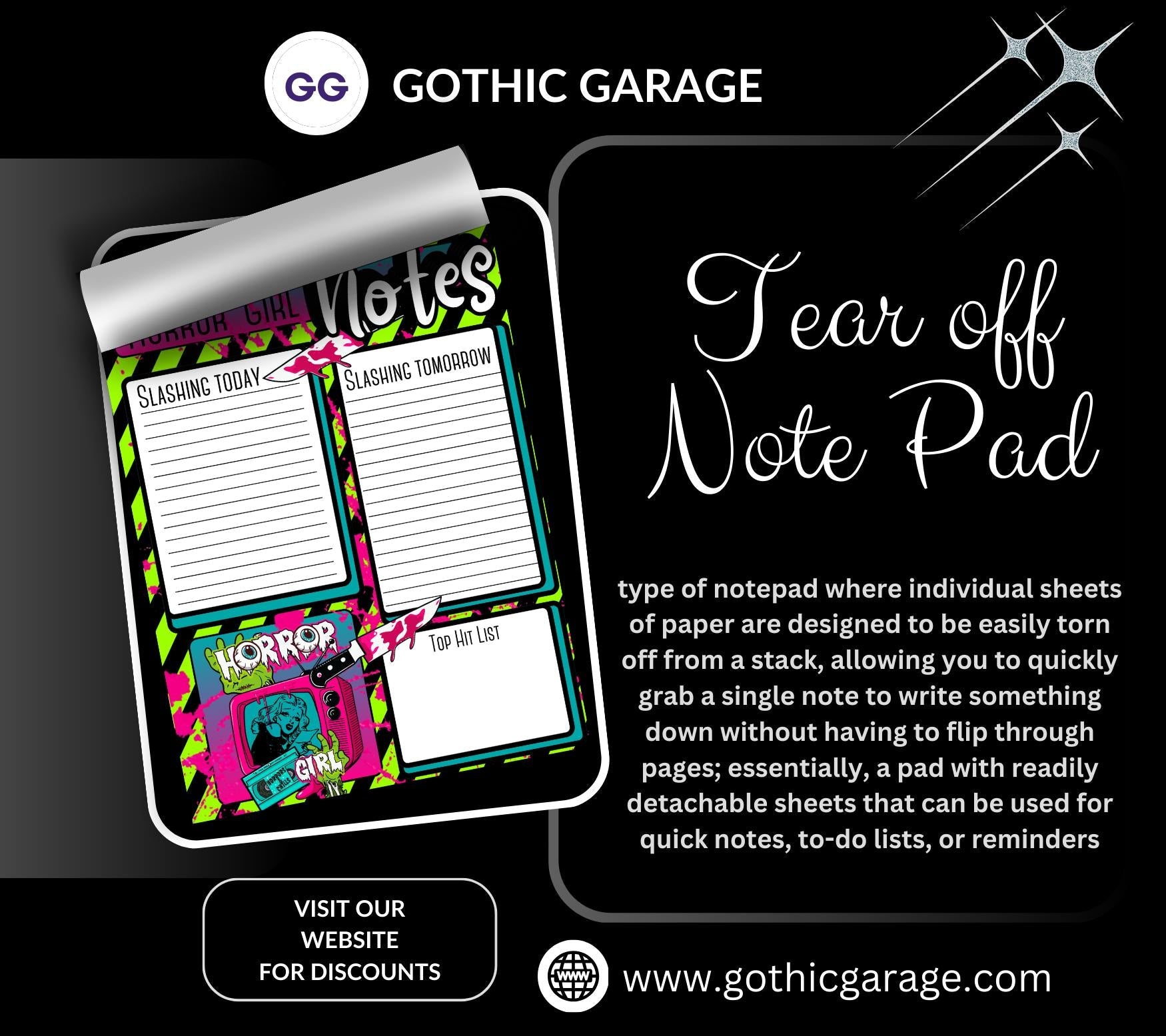 Horror Girl Notepad: Retro Slasher To-Do List, 50 Sheets