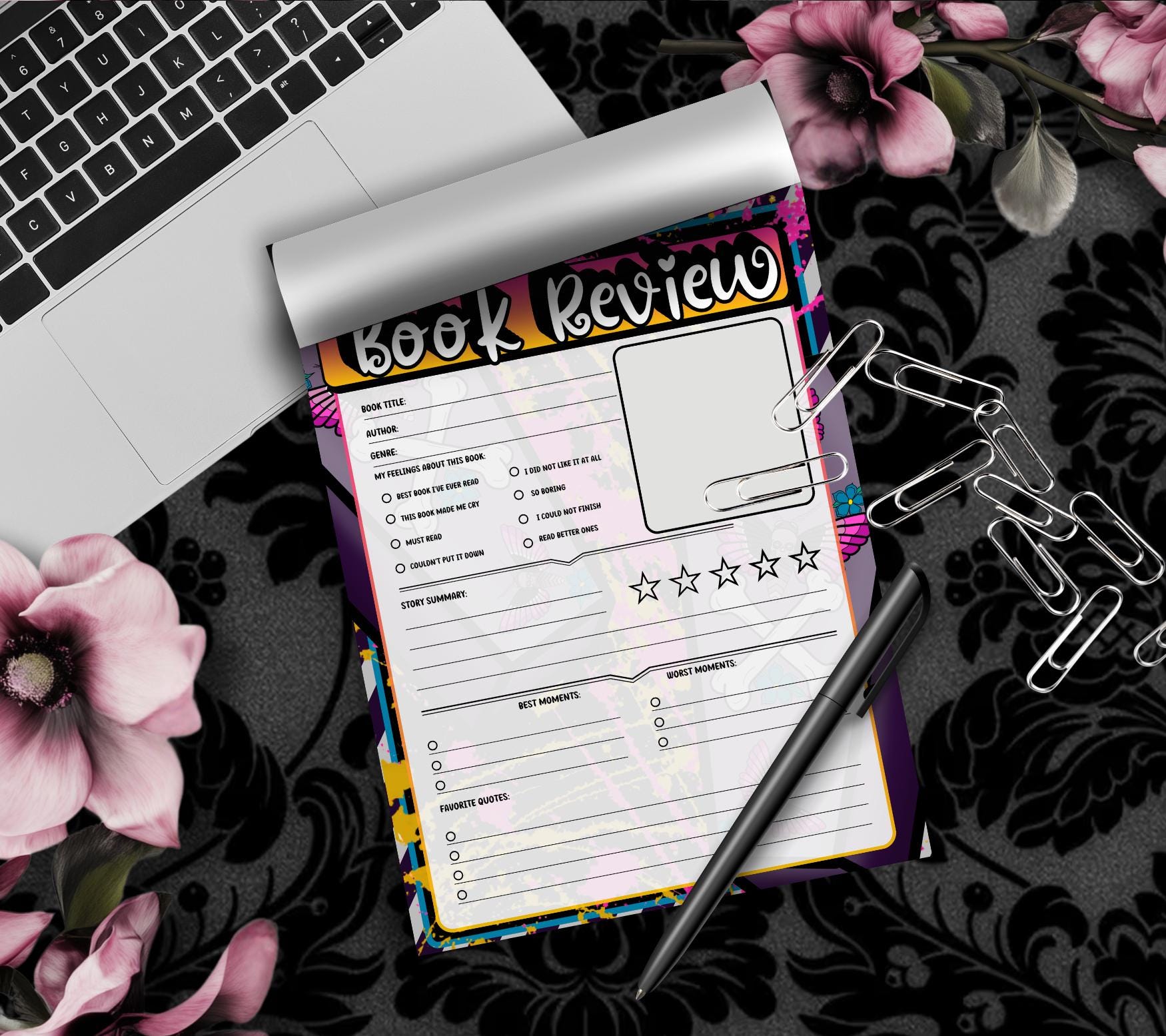 Spooky Pop Art Book Review Tear-Off Notepad – 50 Sheets of Aesthetic Reader Review Pages for Bookworms, Bloggers & Booktok