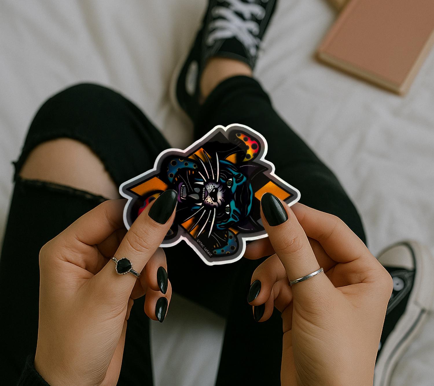 Gothic Mushroom Tiger Sticker: Waterproof Die Cut, Glossy or Holographic