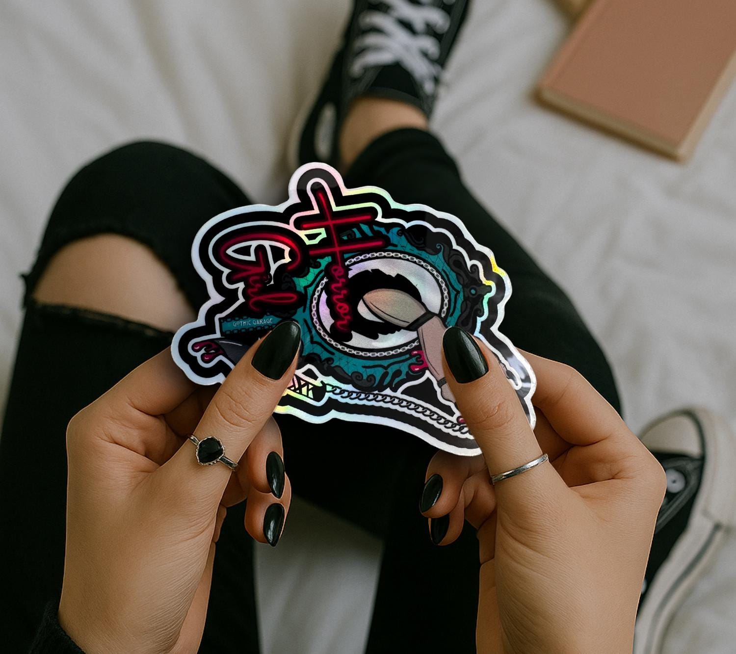 Gothic Horror Girl Sticker: Waterproof Die Cut, Glossy or Holographic