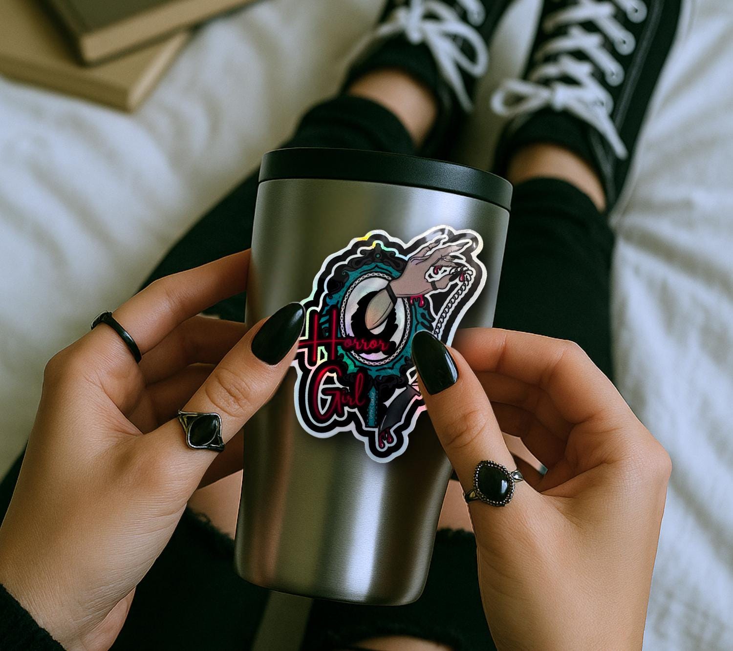 Gothic Horror Girl Sticker: Waterproof Die Cut, Glossy or Holographic