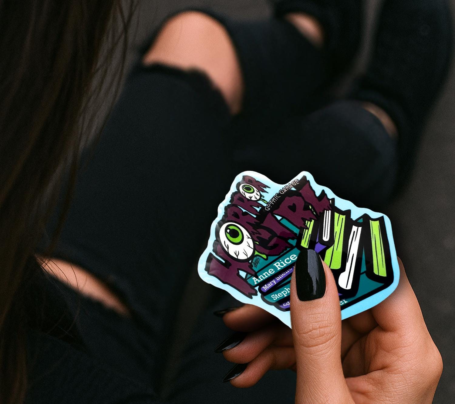 Horror Girl Book Lover Sticker: Gothic Waterproof Vinyl Decal