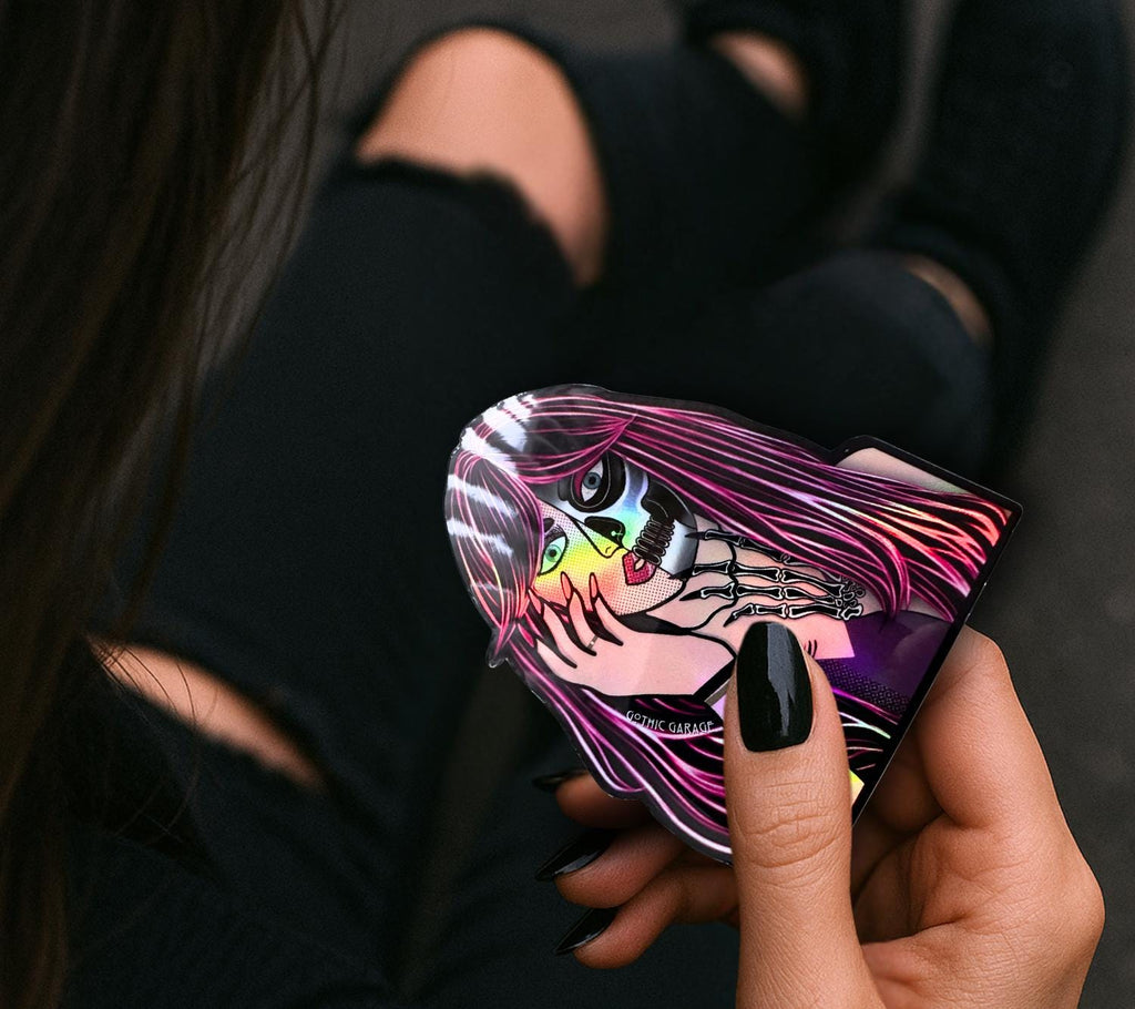 Femme Fatale Sticker: Gothic Pop Art, Waterproof Vinyl (Glossy or Holographic)