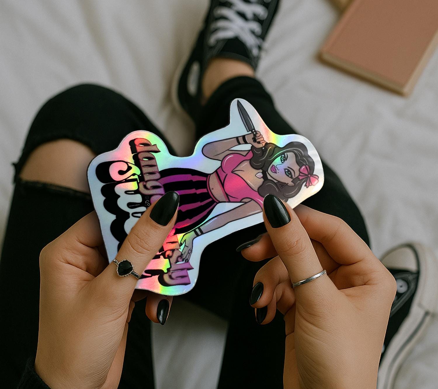 Gothic Pin-Up Girl Sticker: Dangerously Sweet, Waterproof Vinyl