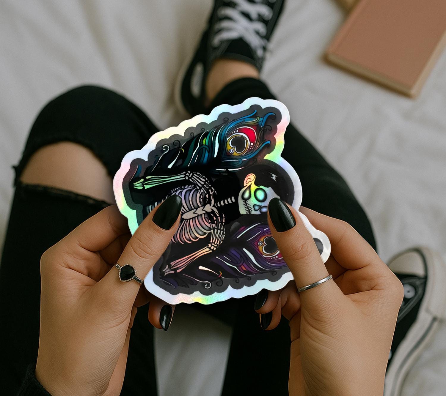 Skeleton Peacock Angel Sticker: Gothic Waterproof Vinyl Decal