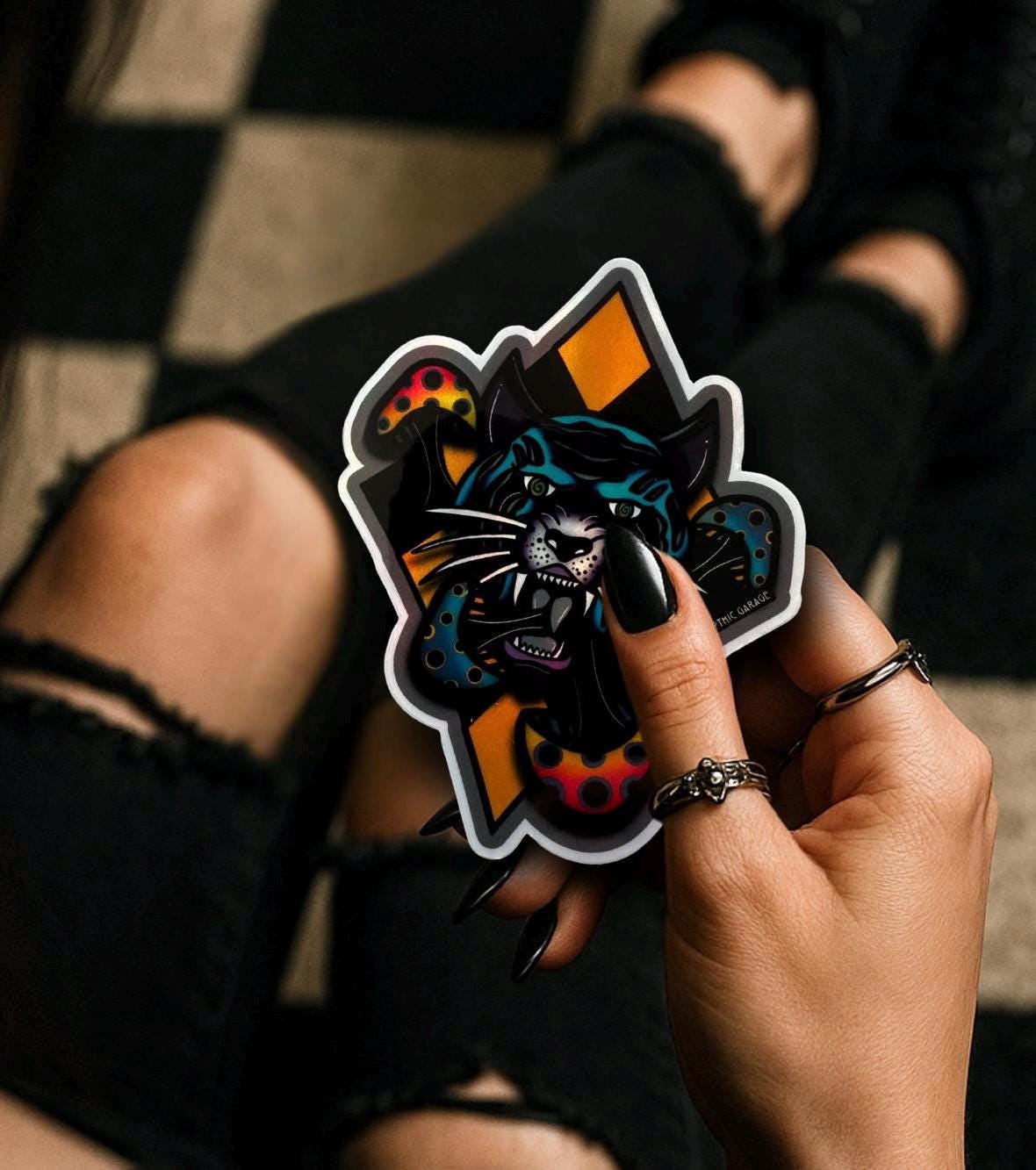 Gothic Mushroom Tiger Sticker: Waterproof Die Cut, Glossy or Holographic