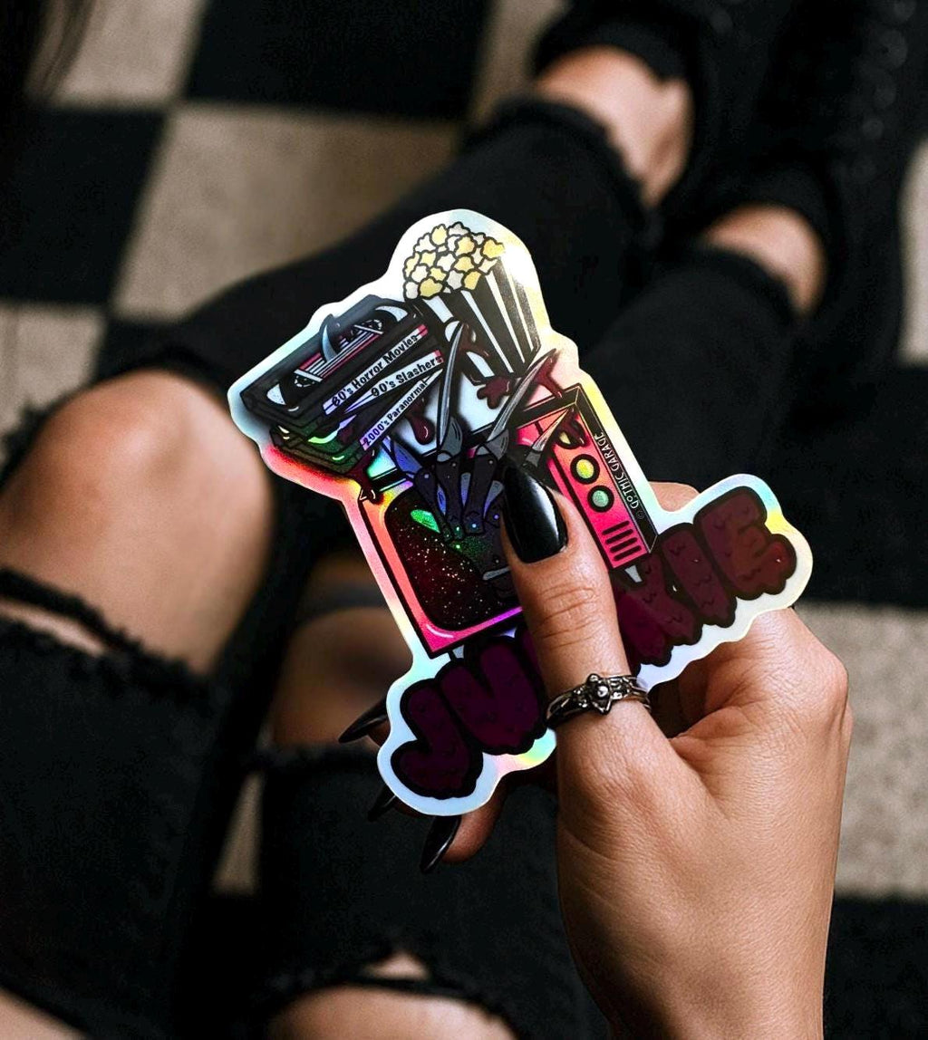 Retro Horror Junkie Sticker: Waterproof Die Cut, Glossy or Holographic