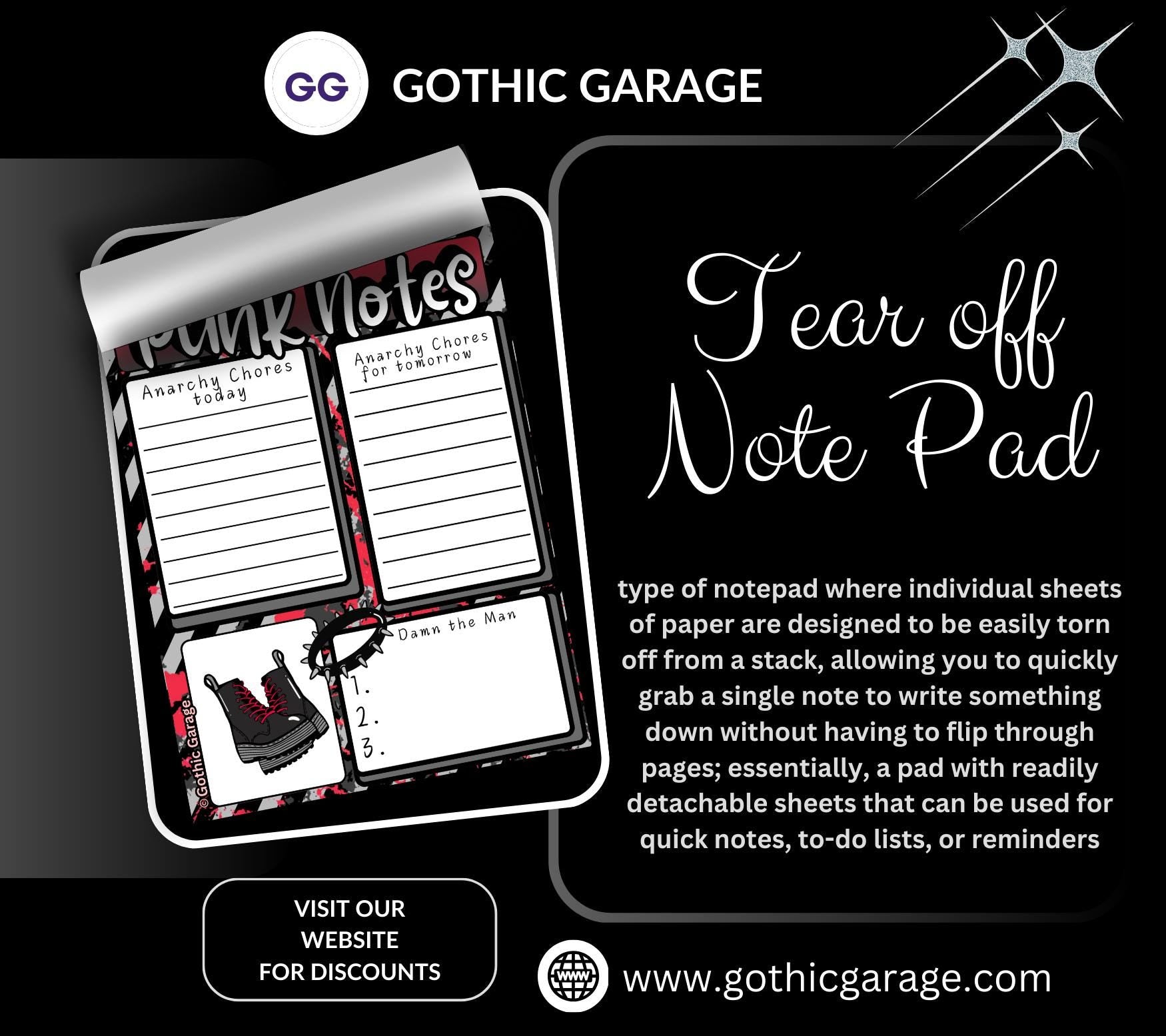 Punk Notes Notepad: Anarchy Chores Stationery for Alt Girls
