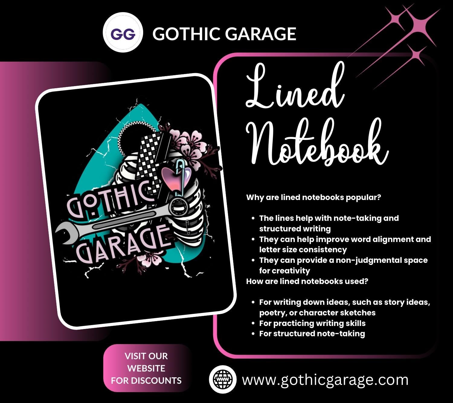 Gothic Skull & Floral Notebook Hand Drawn Detail  – 160 Lined Pages for Daily Tasks, Notes, and Personal Writing