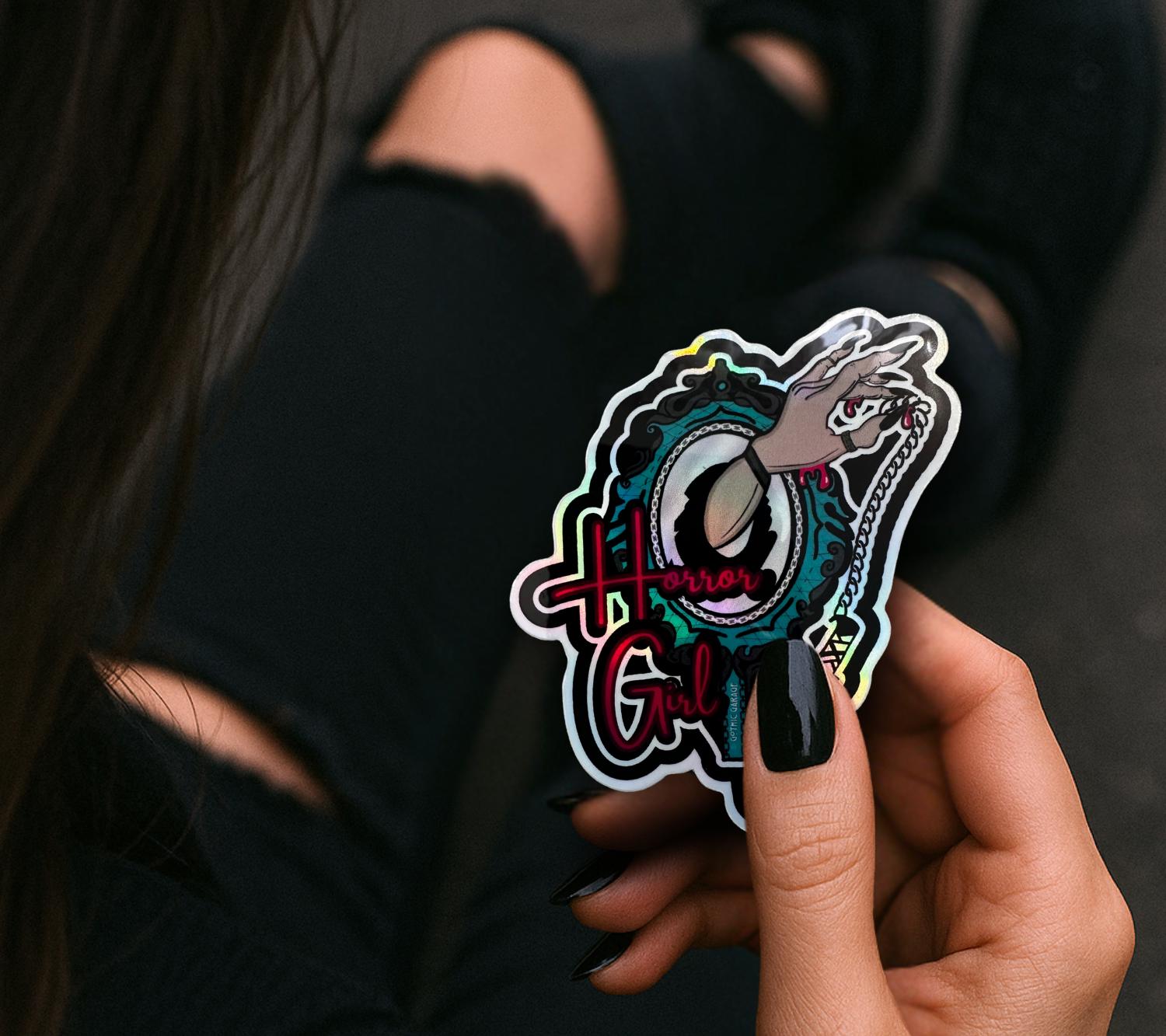 Gothic Horror Girl Sticker: Waterproof Die Cut, Glossy or Holographic