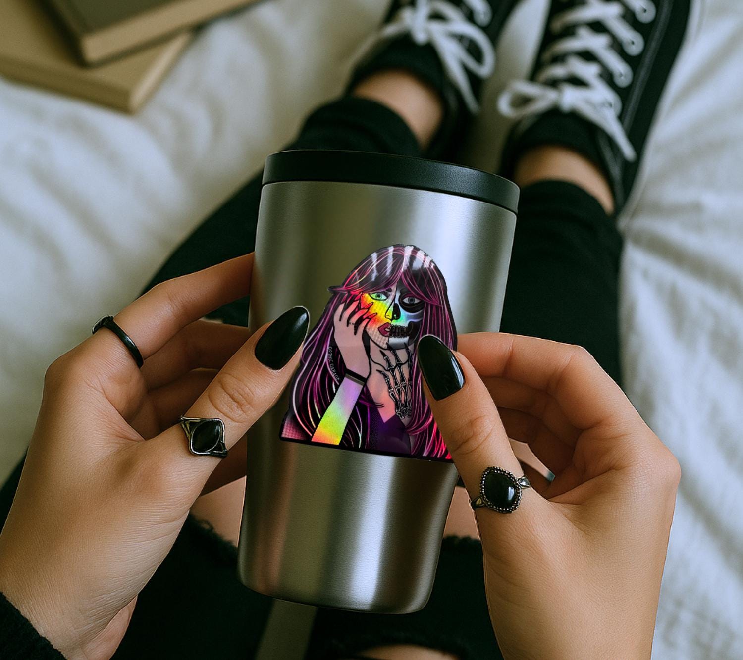 Femme Fatale Sticker: Gothic Pop Art, Waterproof Vinyl (Glossy or Holographic)