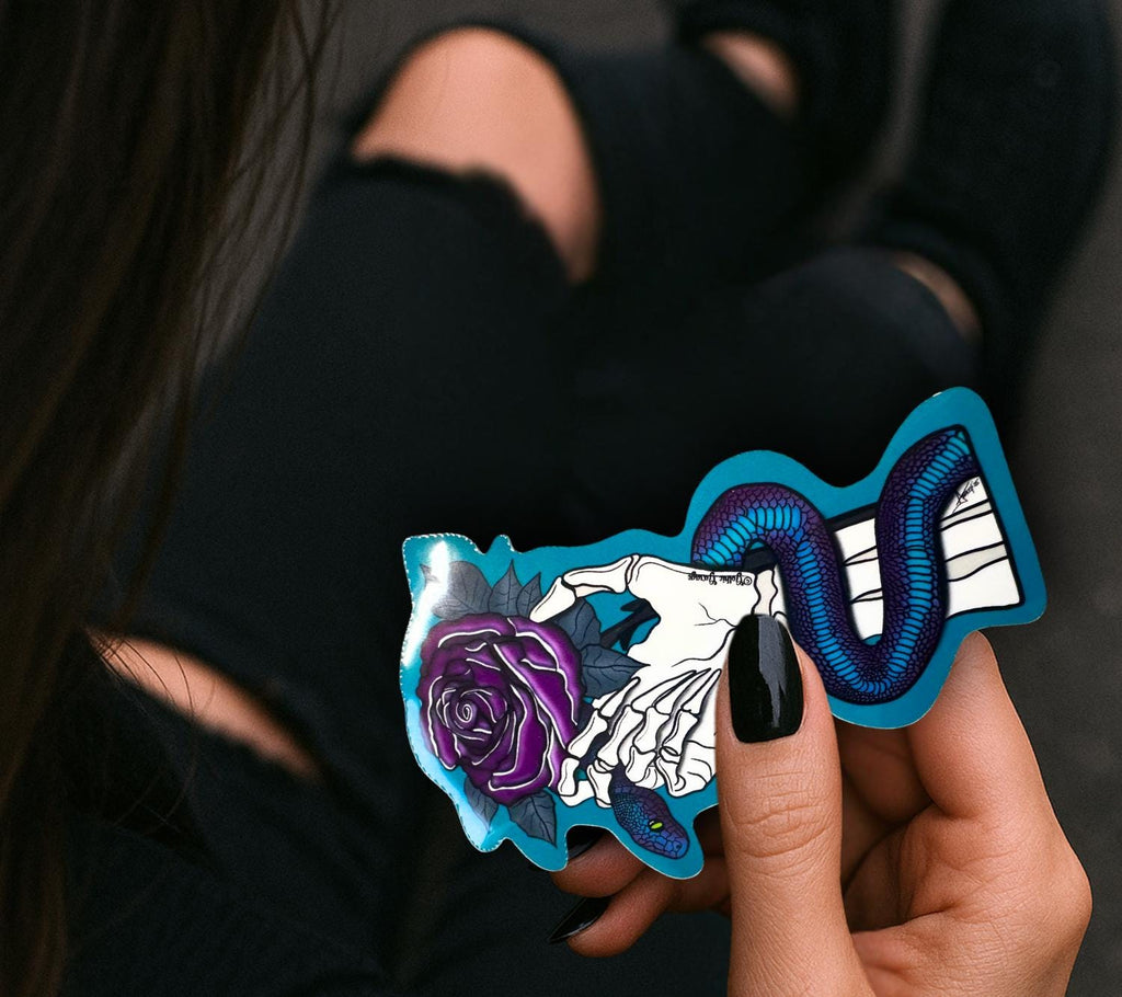 Gothic Snake & Purple Rose Sticker: Waterproof Vinyl Die Cut