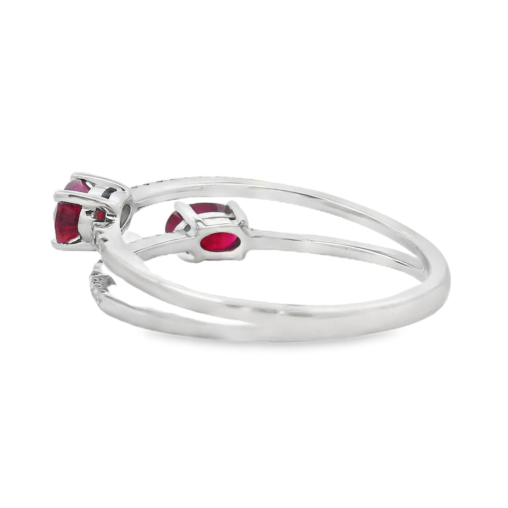 Genuine .73ct Ruby Diamond Ring 14KT White Gold