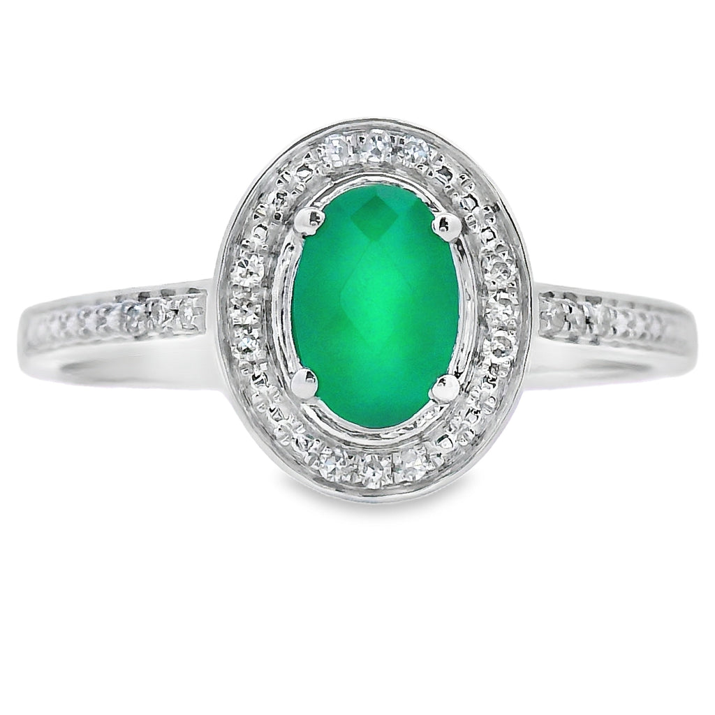 Genuine .53ct Chalcedony Diamond Ring 10KT White Gold