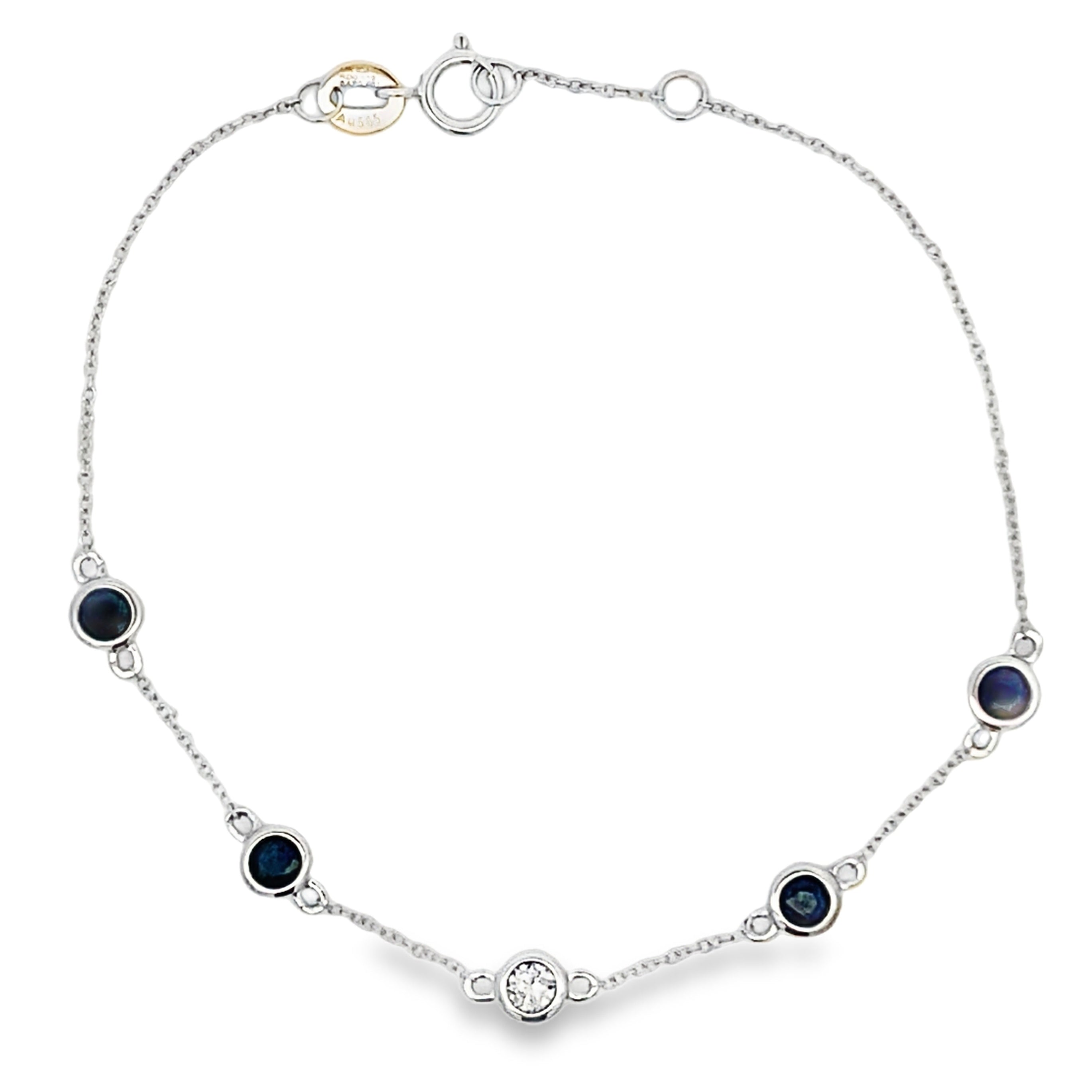 Natural .67ct Sapphire Diamond Bracelet 14KT White Gold