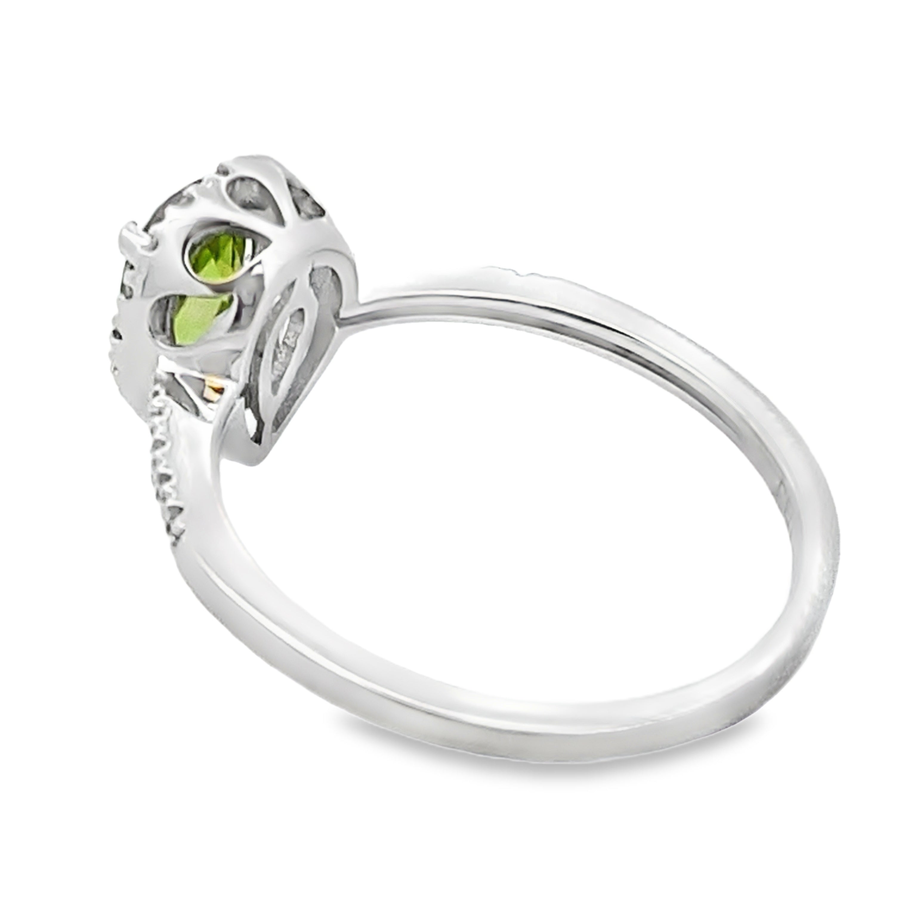 Genuine 1.10ct Peridot Diamond Ring 14KT White Gold